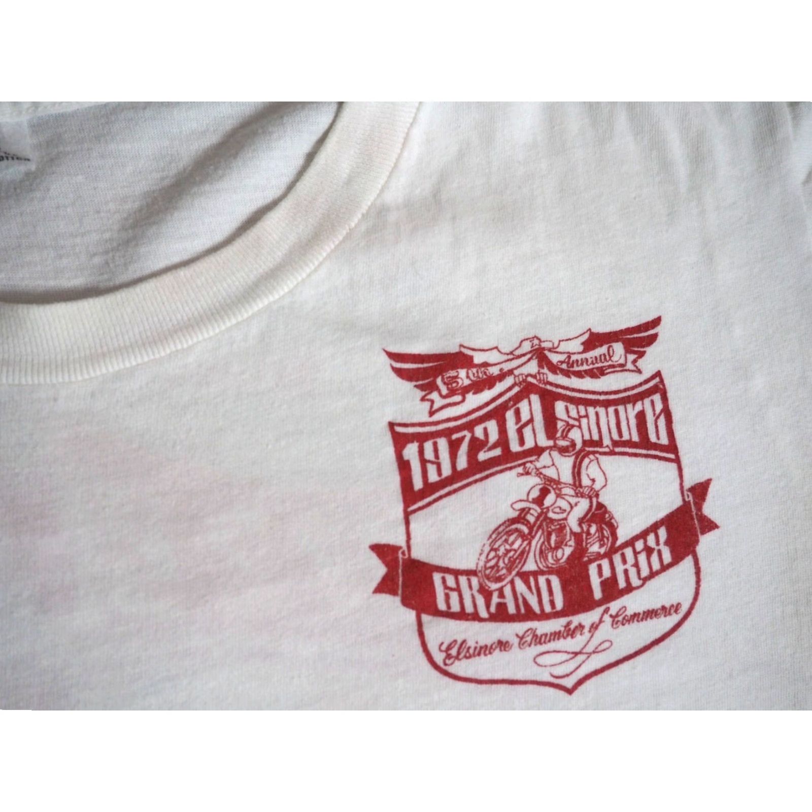 Vintage VTG 70s Elsinore Grand Prix Moto Honda McQueen White Tee T-Shirt L Mens Graphic Tee 1972 Vintage Sportswear/Beach Size US L / EU 52-54 / 3 - 7 Thumbnail
