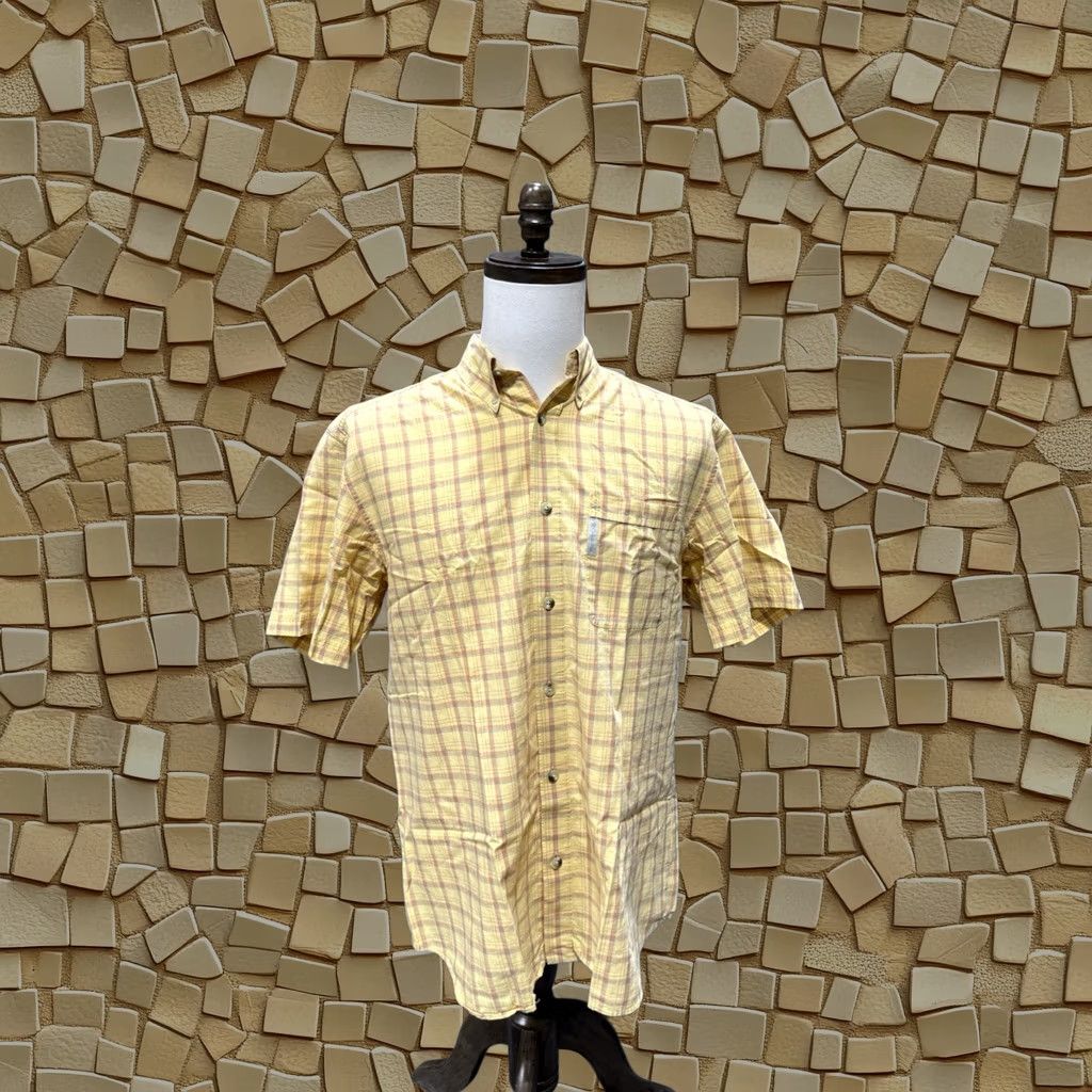 Columbia Mens Medium Yellow Plaid Button Up Shirt Outdoor Fishing Hiking, Men's