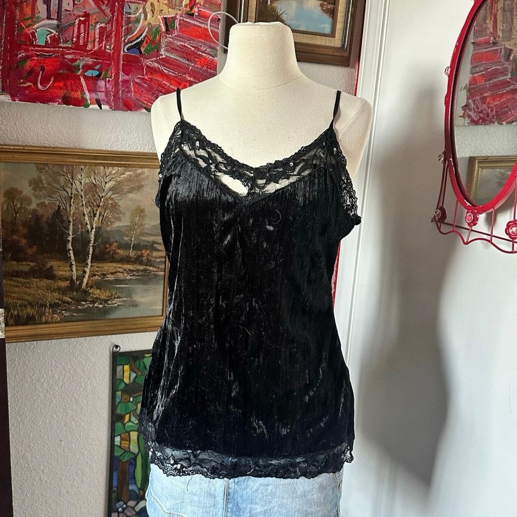 Other FLAWED no boundaries black velvet sequin tank top Size L / US 10 / IT 46 - 1 Thumbnail