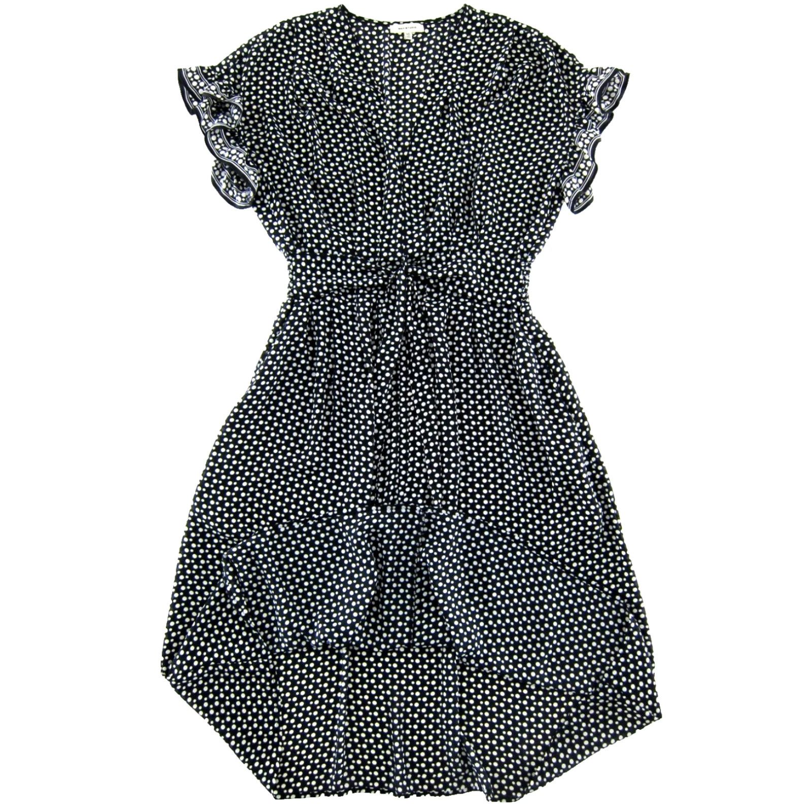 Vintage Max Studio Black White Polka Dot Short Ruffle Sleeve V-Neck Midi Tie Dress M Size M / US 6-8 / IT 42-44 - 4 Thumbnail