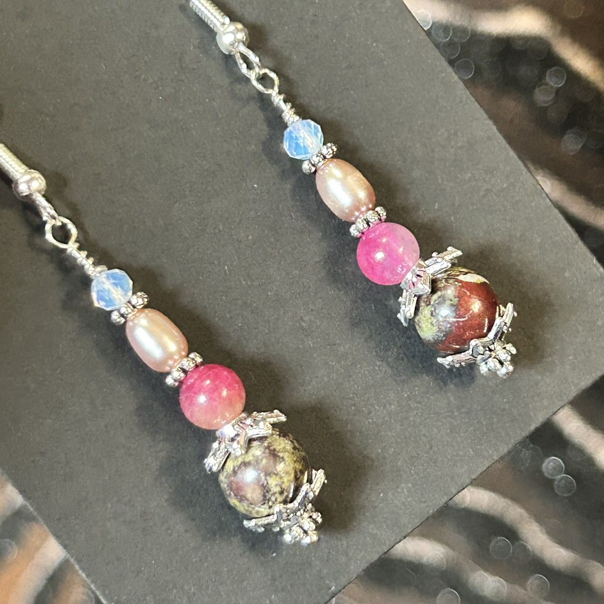Handmade Handcrafted genuine blood stone elbaite pearl earrings Size ONE SIZE - 3 Thumbnail