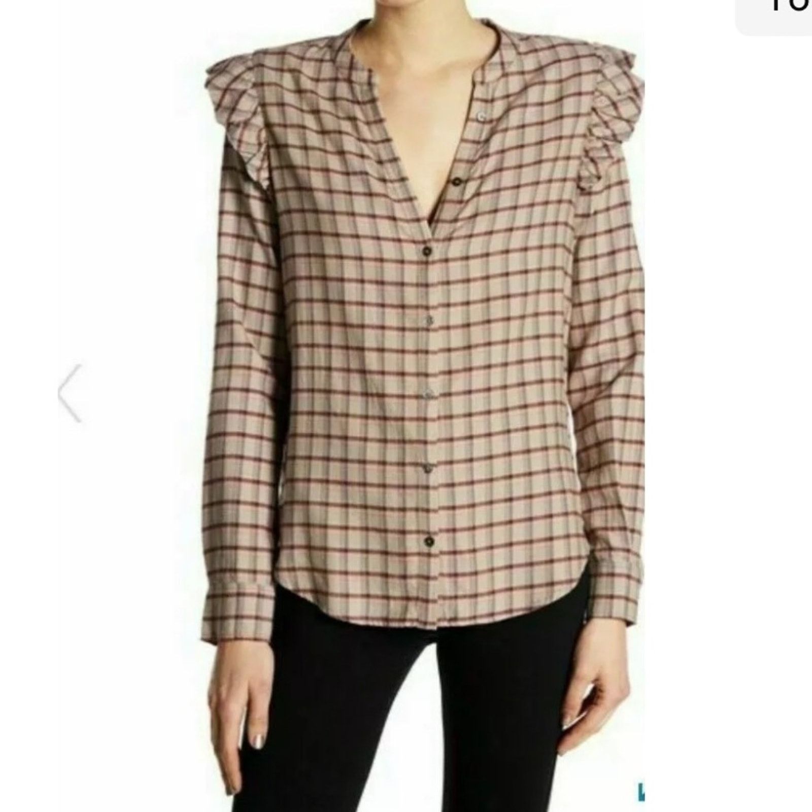 Paige Paige Jenelle Ruffle Plaid Long Sleeve Button Down Shirt Size M / US 6-8 / IT 42-44 - 1 Thumbnail
