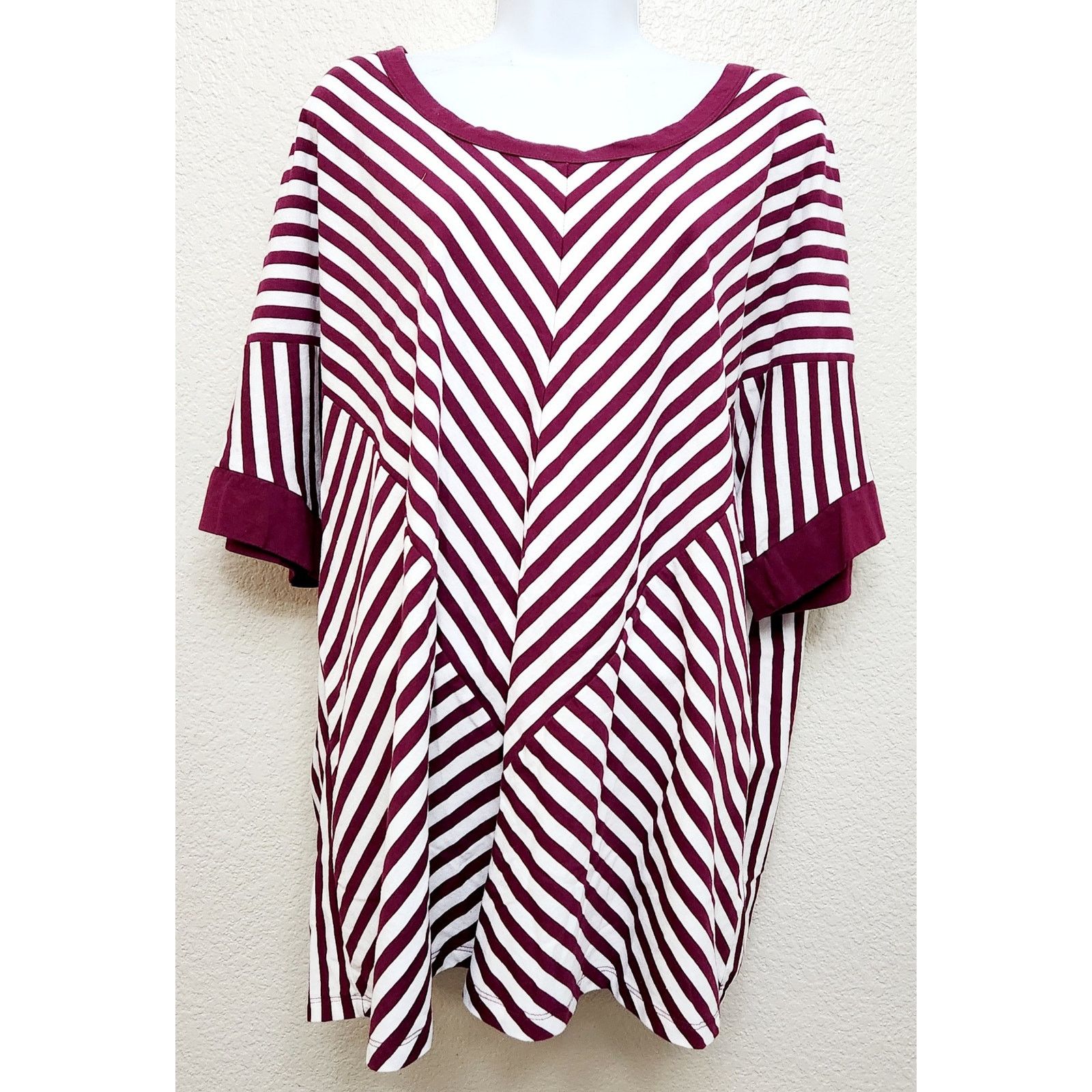 Other Woman Within Burgundy White Striped Top 26 28 2X Plus Size XXL / US 16-18 / IT 52-54 - 1 Thumbnail