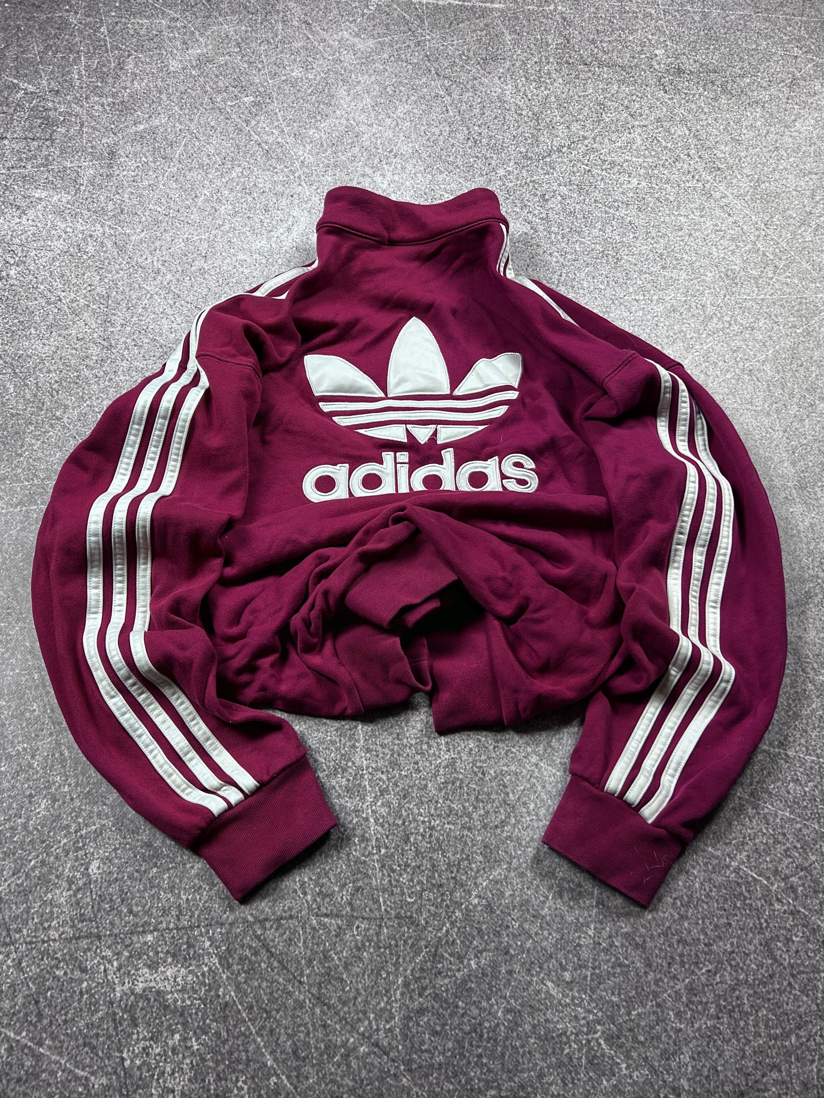 Adidas Track Jacket Burgundy 3 Stripes Y2K Streetwear Core