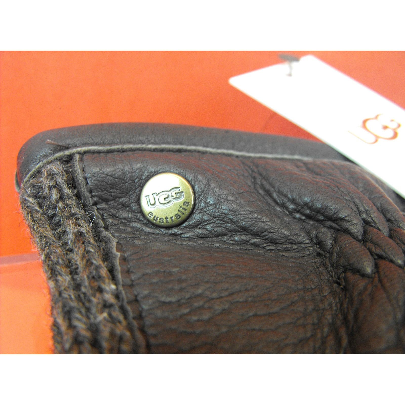 Ugg UGG DEER LEATHER WOOL BUCKLE SIDEWALL BROWN WINTER GLOVES M Size ONE SIZE - 3 Thumbnail