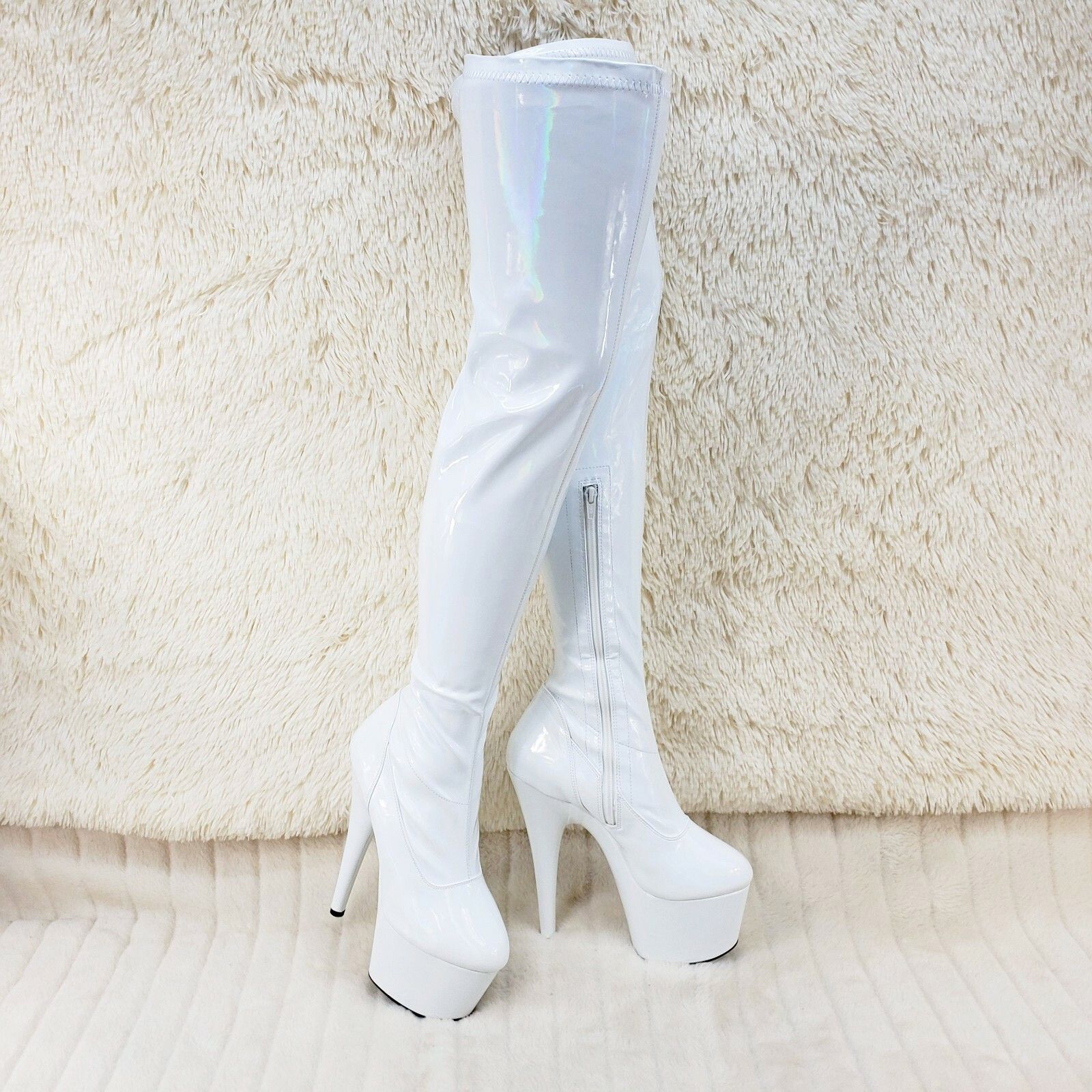 Other ADORE 3000 White Hologram Patent Over The Knee Platform Thig Size US 12 / IT 42 - 4 Thumbnail