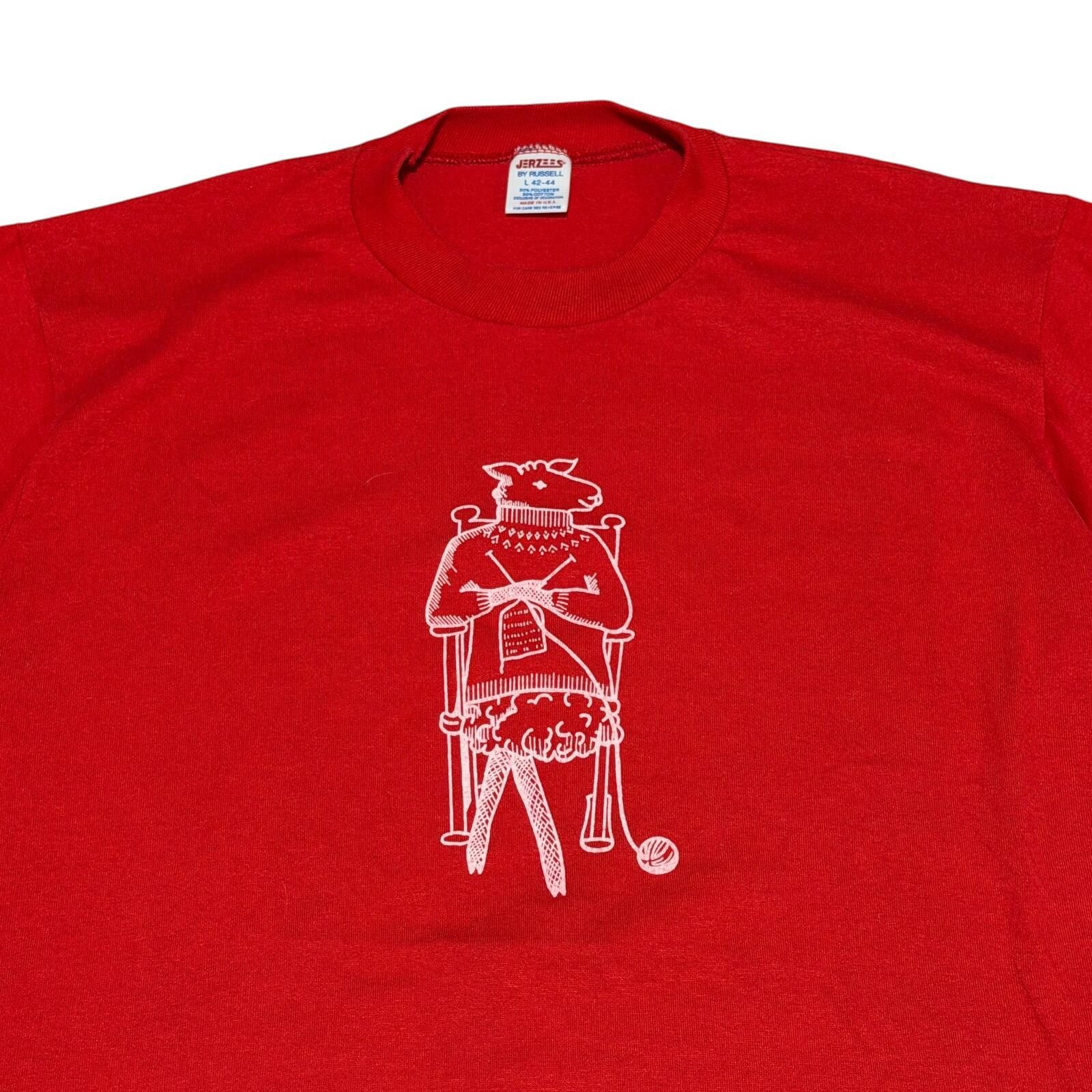 Jerzees Vintage 80s Sheep Knit Art Tee Size Large Red Single Stitch Size US L / EU 52-54 / 3 - 1 Thumbnail