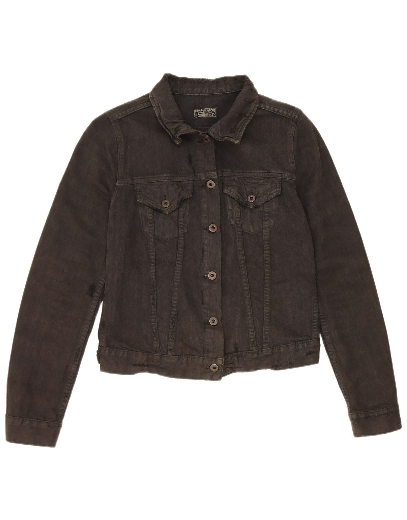Polo Ralph Lauren Womens Distressed Crop Denim Jacket UK 14 Medium Black Size S / US 4 / IT 40 - 1 Thumbnail