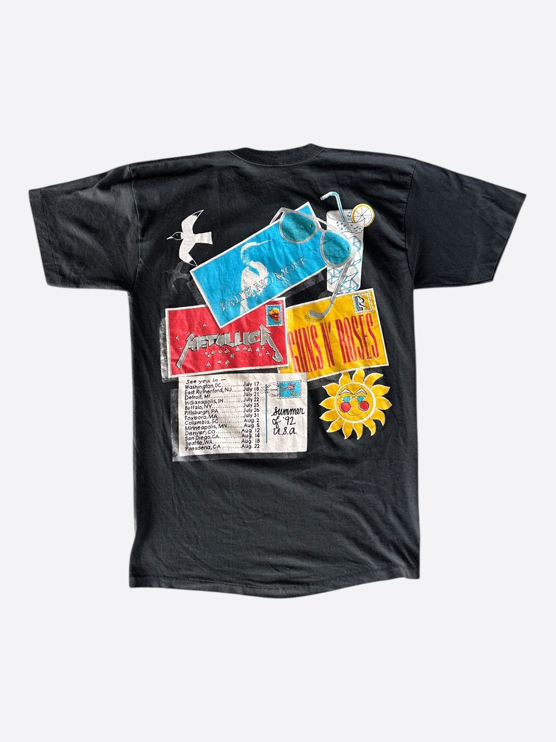 Vintage Black Guns n' Roses x Metallica Faith No More Tour T-Shirt Size US M / EU 48-50 / 2 - 2 Thumbnail