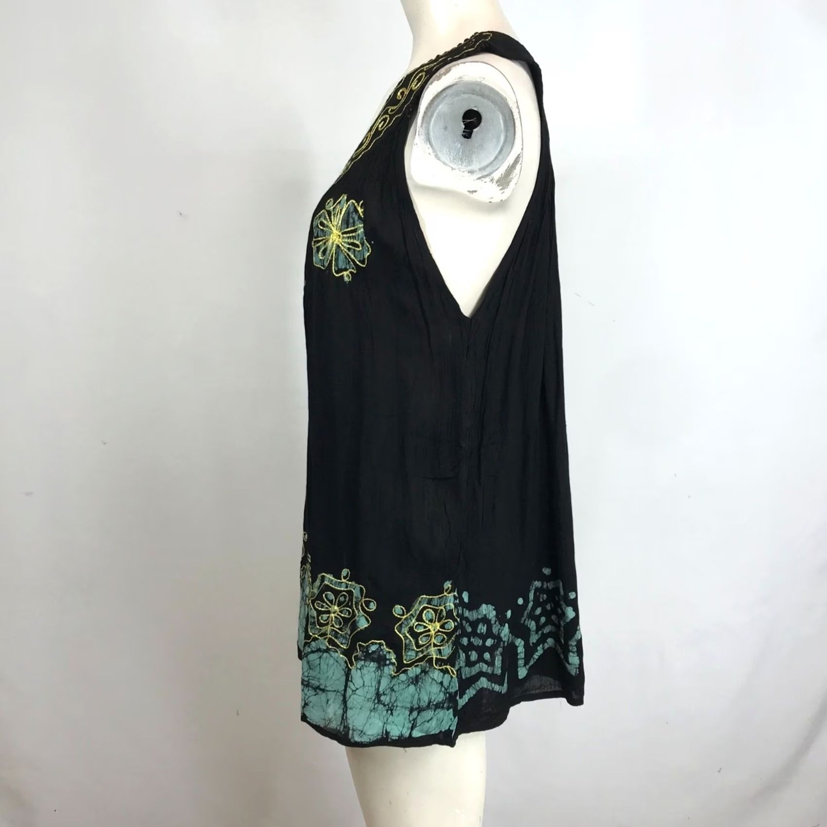 Vintage Sakkas Woman's Free Size Black/Mint Sleeveless V-Neck 100% Cotton Top Blouse Shirt Womens Adjustable Size One Size Casual Floral Summer Size ONE SIZE - 6 Thumbnail
