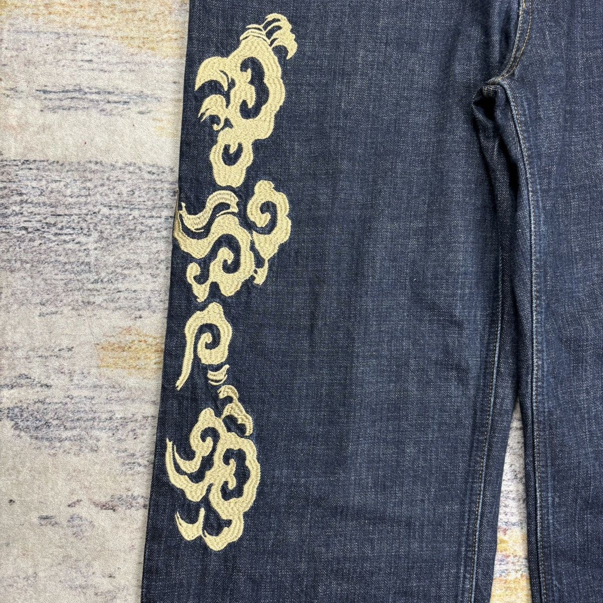 Karakuri Tamashii Rare Karakuri Tamashii multi pocket embroidery denim pants Size US 37 - 7 Thumbnail