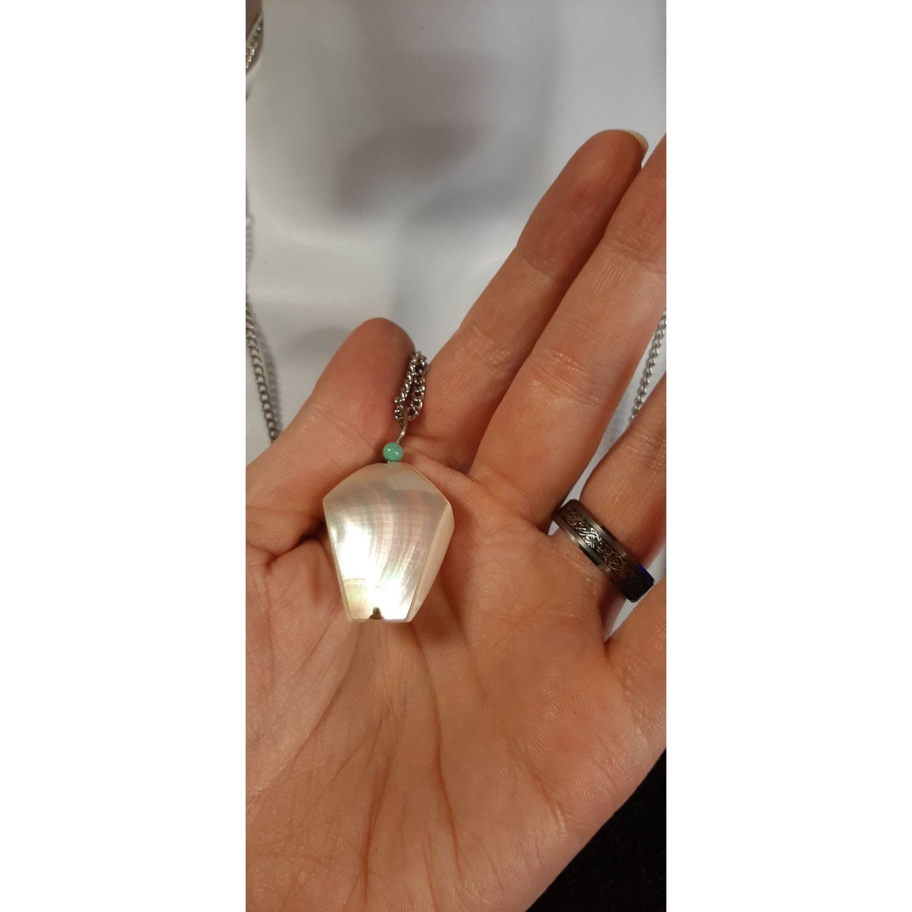 Other Vintage Mother Of Pearl Box Pendant Necklace With Layered Ch Size ONE SIZE - 3 Thumbnail