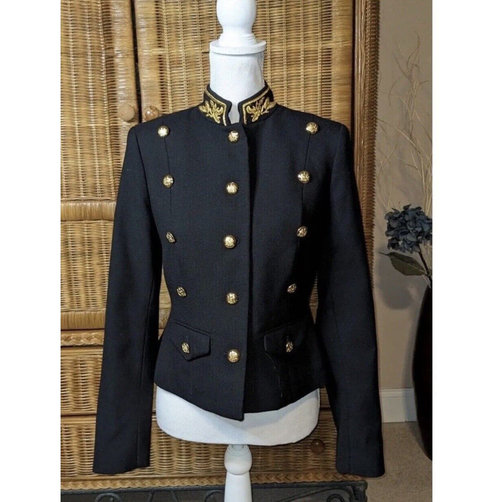 image of VTG Ralph Laurent Military Peplum Equestrian Riding Jacket in Black, Women's (Size Medium)