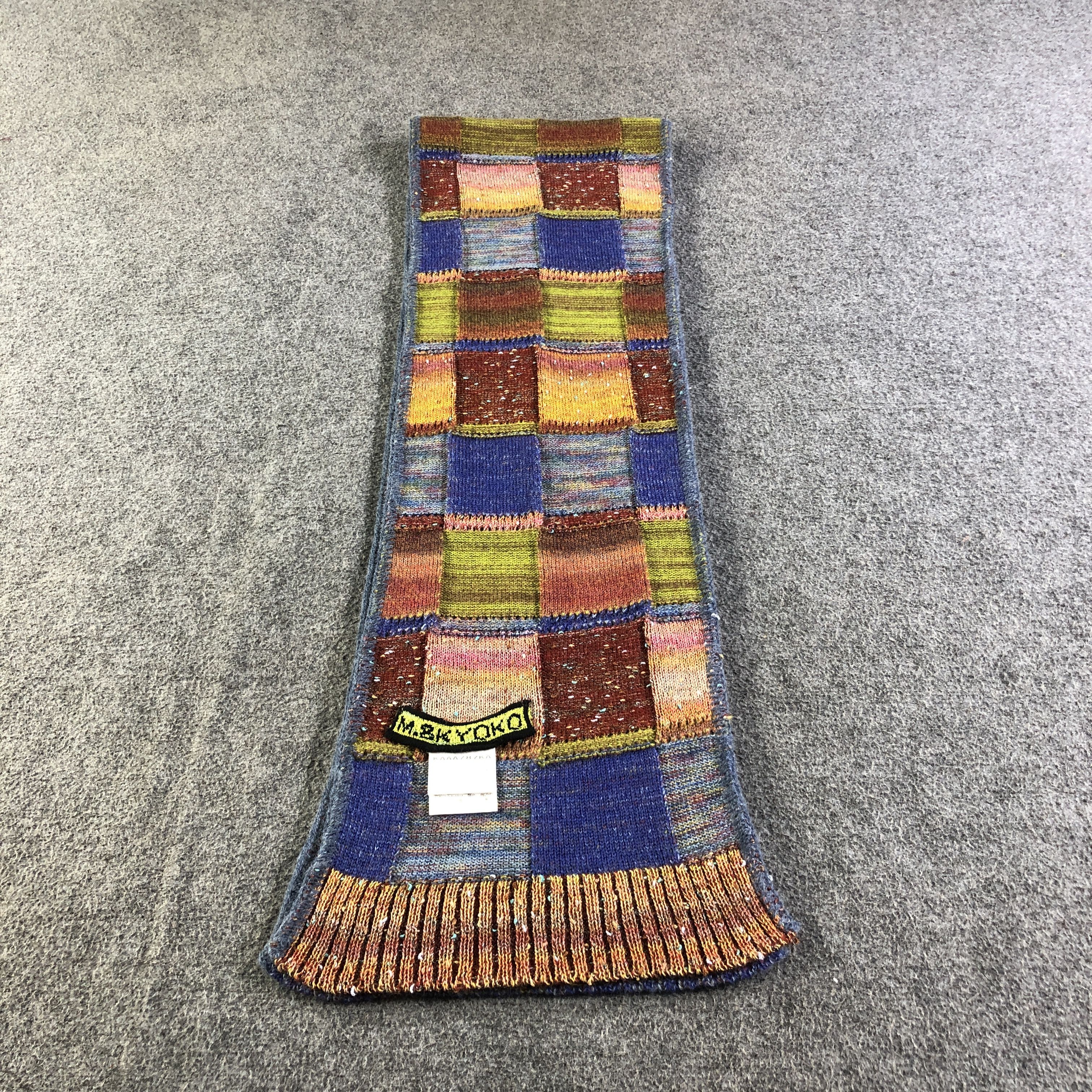 Japanese Brand M & Kyoko Patches Wool Scarf Muffler Neckwear V2805 Size ONE SIZE - 2 Thumbnail