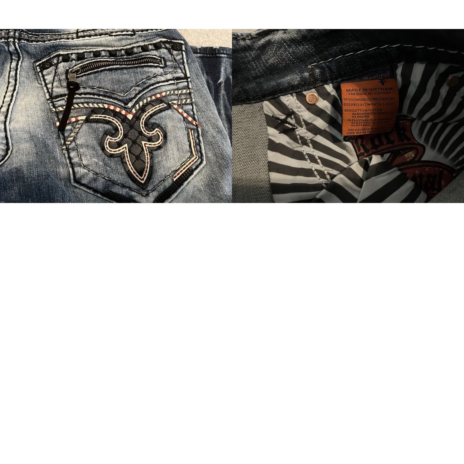 Vintage Rock Revival Jeans Biker Distressed Denim Mens 32x33 NWT Blue 32 33 Cotton/Elastane Mens Size US 32 / EU 48 - 8 Thumbnail