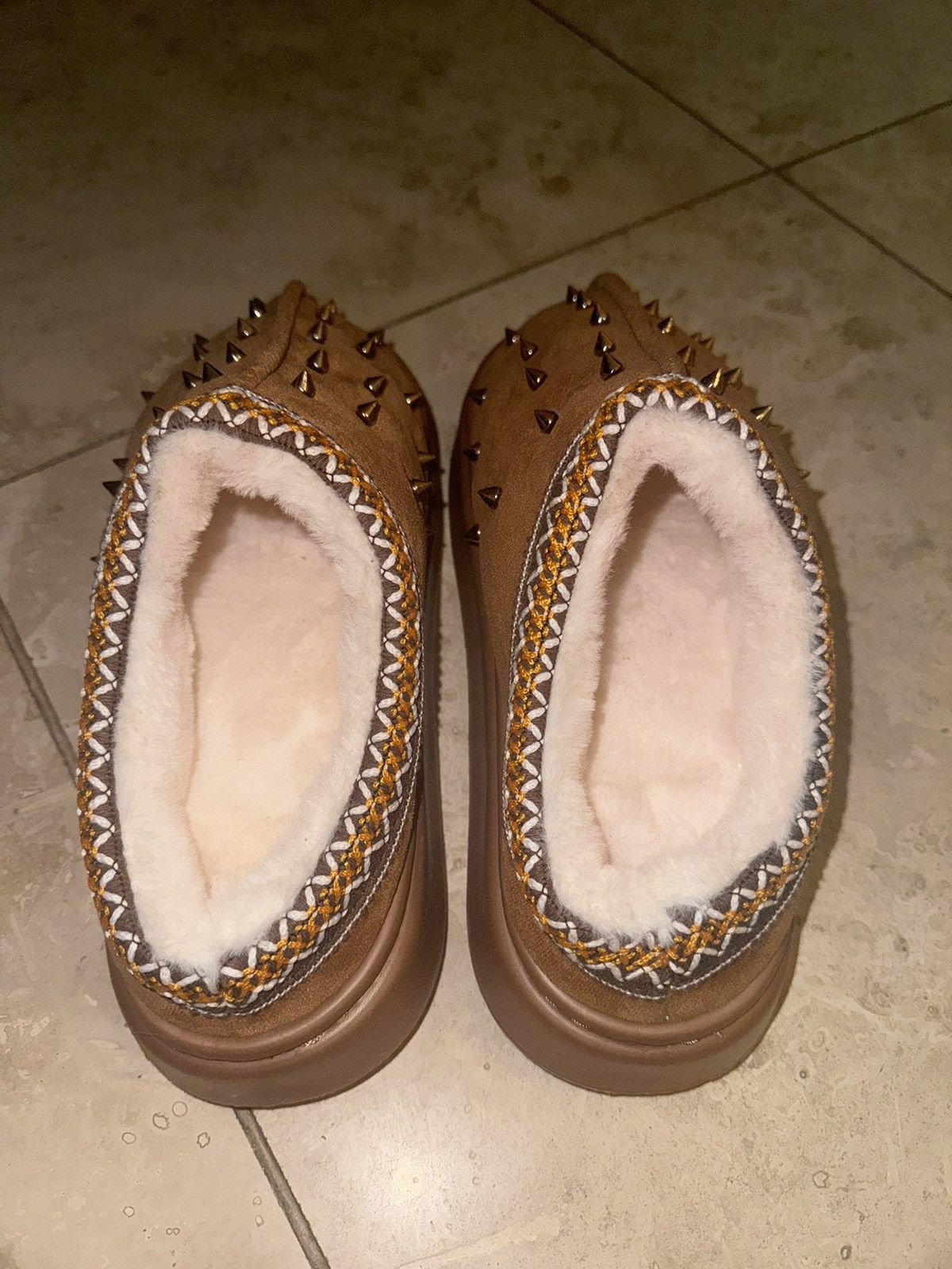 Birkenstock × Ugg Brown Spiked Fur Slippers Size US 8 / IT 38 - 5 Thumbnail