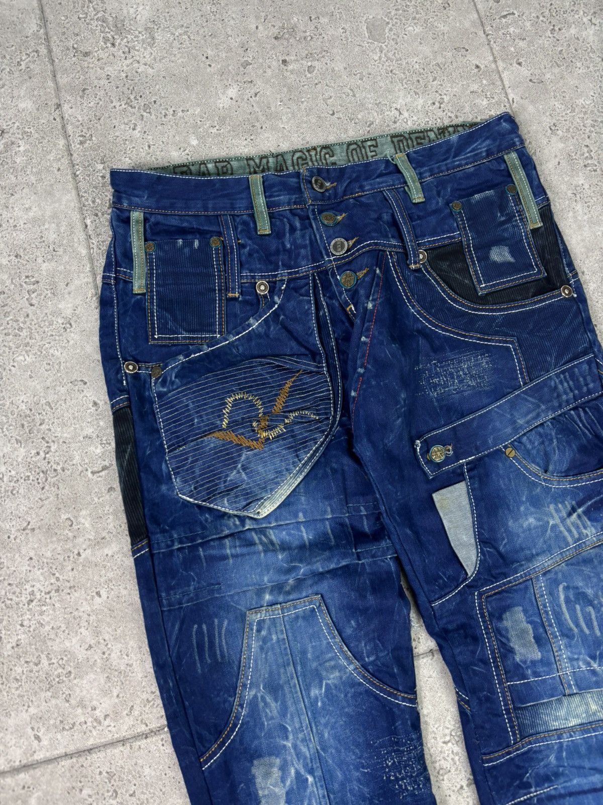 Japanese Brand 🇯🇵 Y2K Bar WideLeg Denim Japan Patchwork Multipocket Jeans Size US 34 / EU 50 - 6 Thumbnail