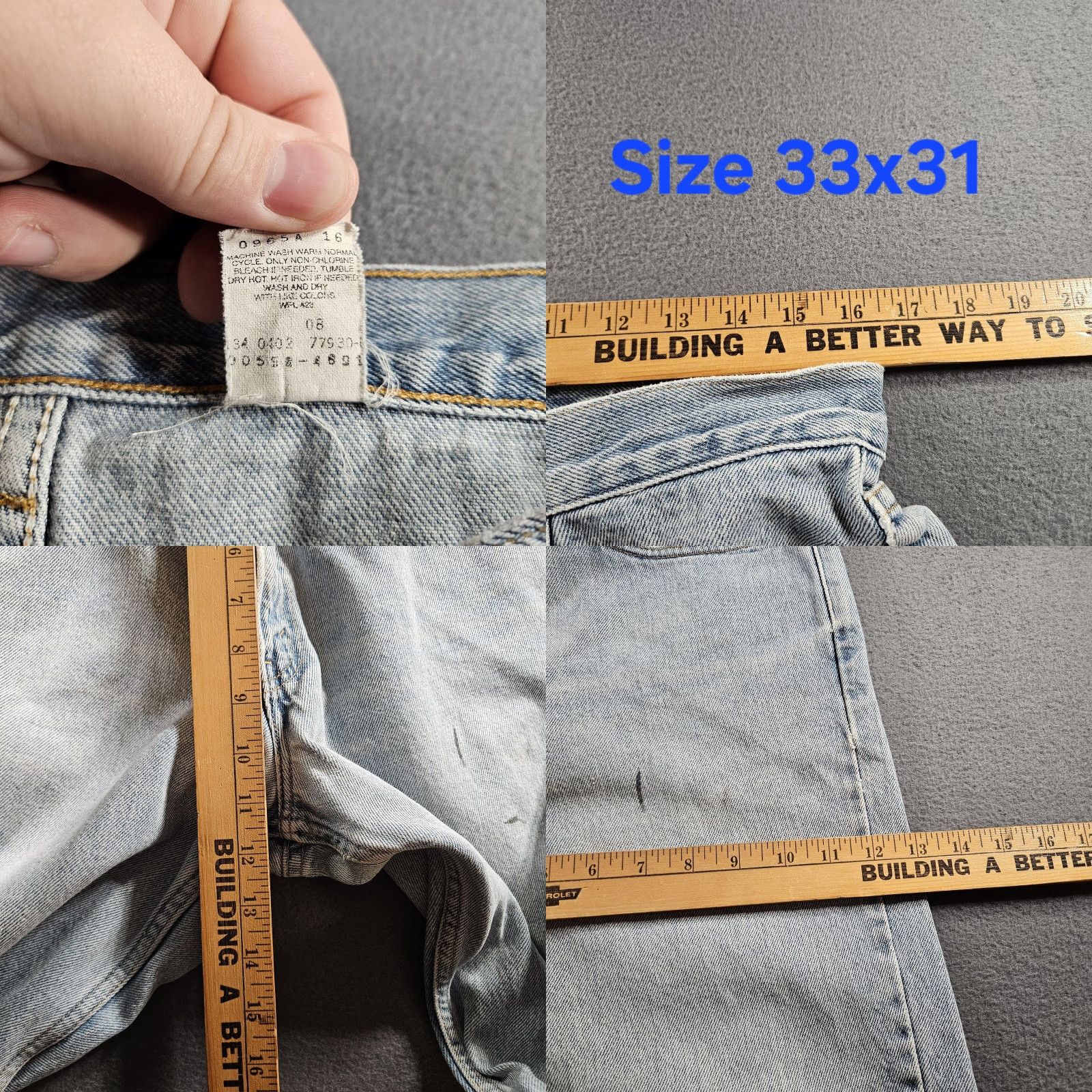 Levi's Levi's 550 Jeans Mens 33x31 Light Blue Relaxed Tapered Fit Denim Zip Pockets 90s Made USA Distressed Size US 33 - 8 Thumbnail