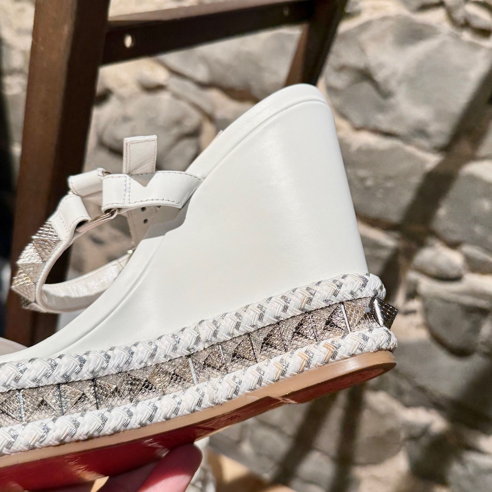 Christian Louboutin Christian Louboutin Leather Studded Pyraclou Wedge Sandals Size US 8 / IT 38 - 12 Thumbnail