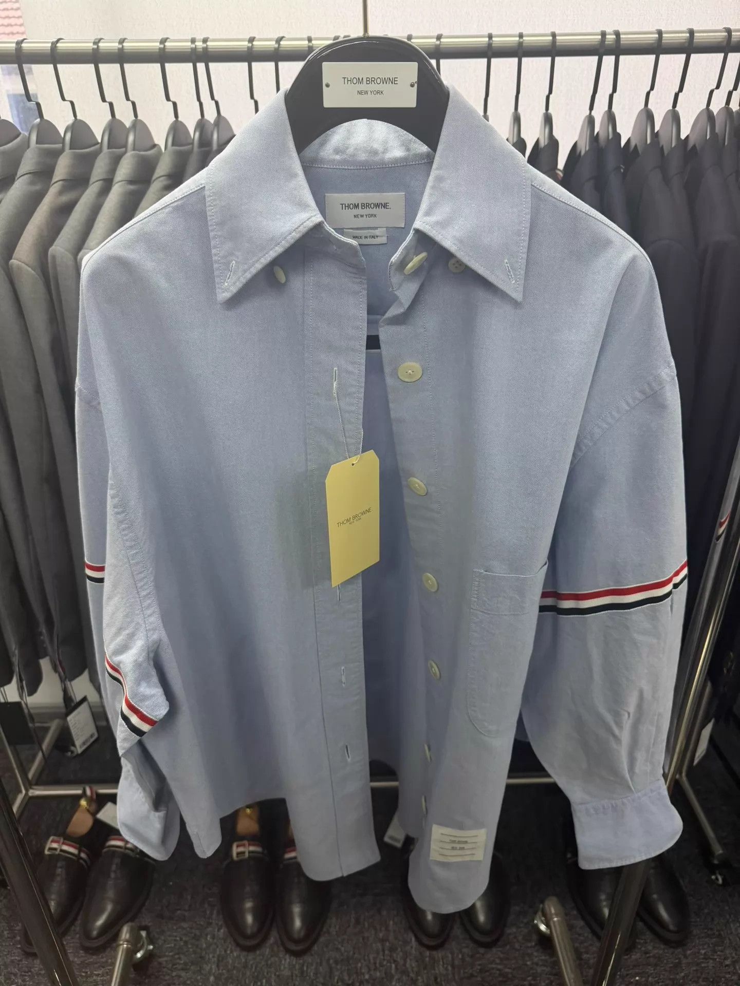Thom Browne TB Women's Classic Double Badge Blue Oxford Oversized Shirt Size S / US 4 / IT 40 - 1 Thumbnail
