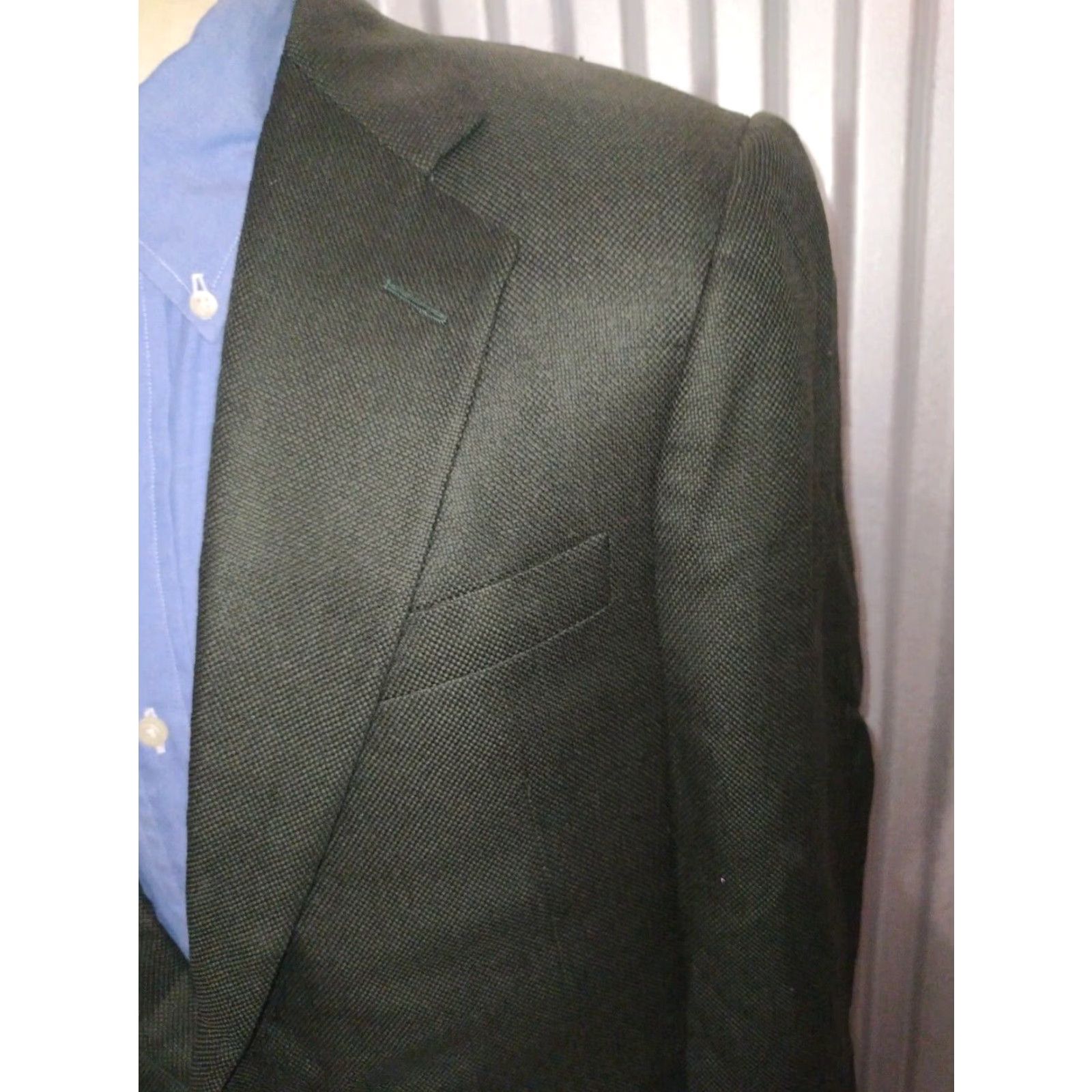 Vintage VINTAGE Hickey Freeman Green Hopsack Wool Blazer Jacket Sport Coat 38S Four-Button Notch Lapel Men Regular Short Solid Classic Size 38R - 4 Thumbnail