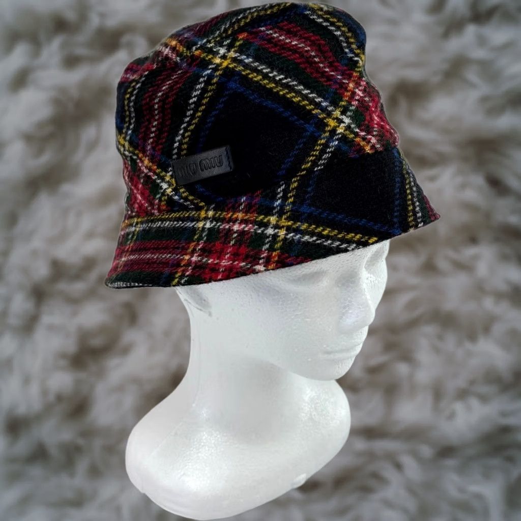 Miu Miu Miu Miu Hat Bakeha Wool Bucket Plaid Pattern Limited Edition VHTF Designer Colle Womens Size ONE SIZE - 1 Thumbnail