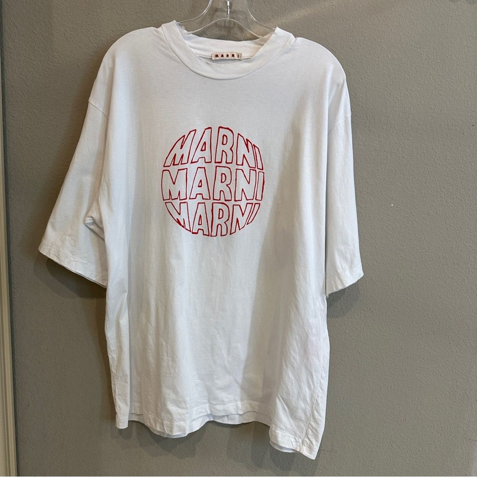 Marni Marni Logo Graphic Oversized T Shirt White Red Print Size US XL / EU 56 / 4 - 2 Thumbnail