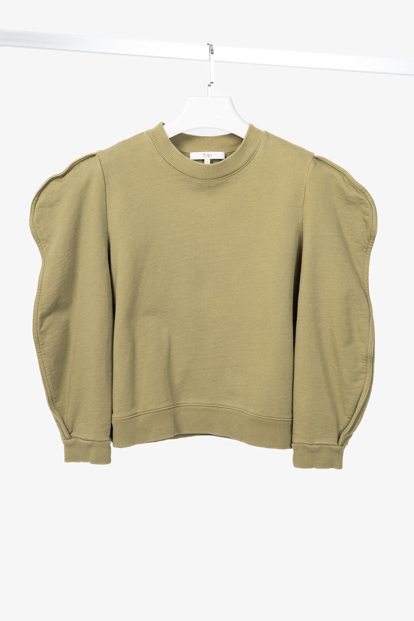 Tibi Tibi Moss Cotton French Terry Scallop Cropped Sweatshirt Size S / US 4 / IT 40 - 1 Thumbnail