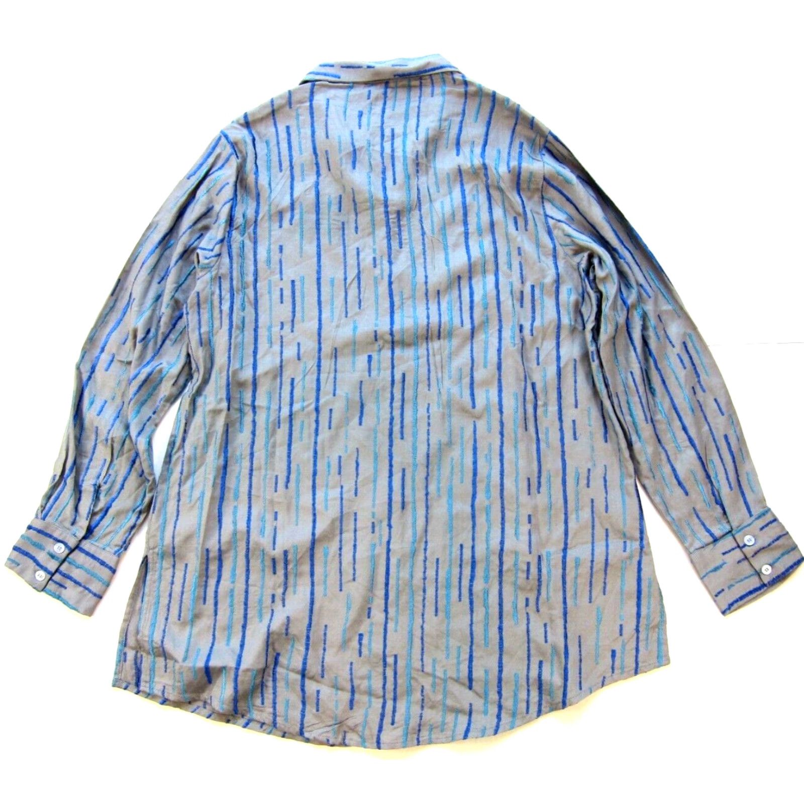 Vintage NWT Khaadi Rayon Grey Blue Collar Button Up Long Sleeve Oversized Blouse Medium Size M / US 6-8 / IT 42-44 - 2 Thumbnail