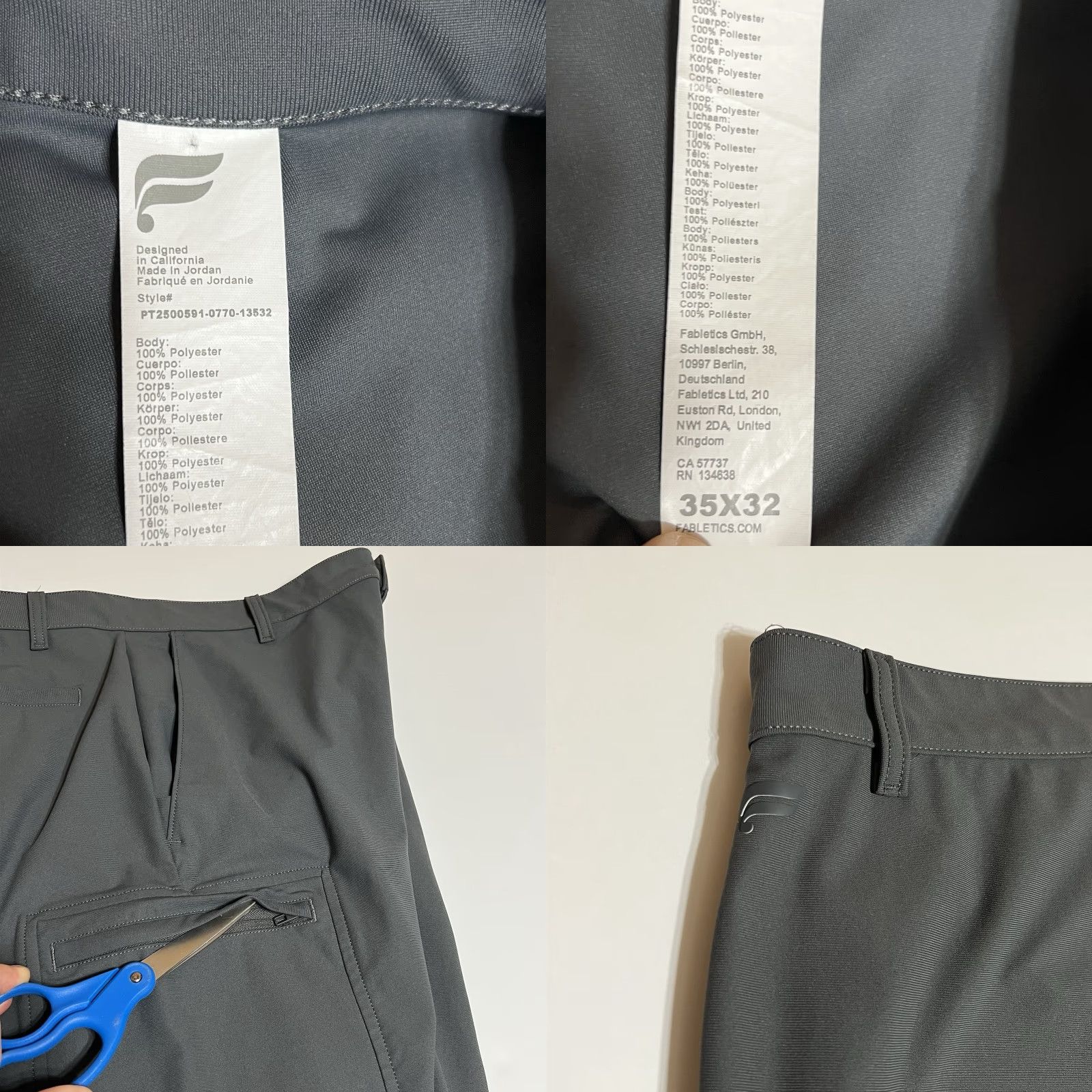 Fabletics Fabletics Pants Mens Tag 35x32 (35x29) Gray The Don Cargo Stretch Chino Classic Slim Tapered Pocket Logo Size US 35 - 8 Thumbnail