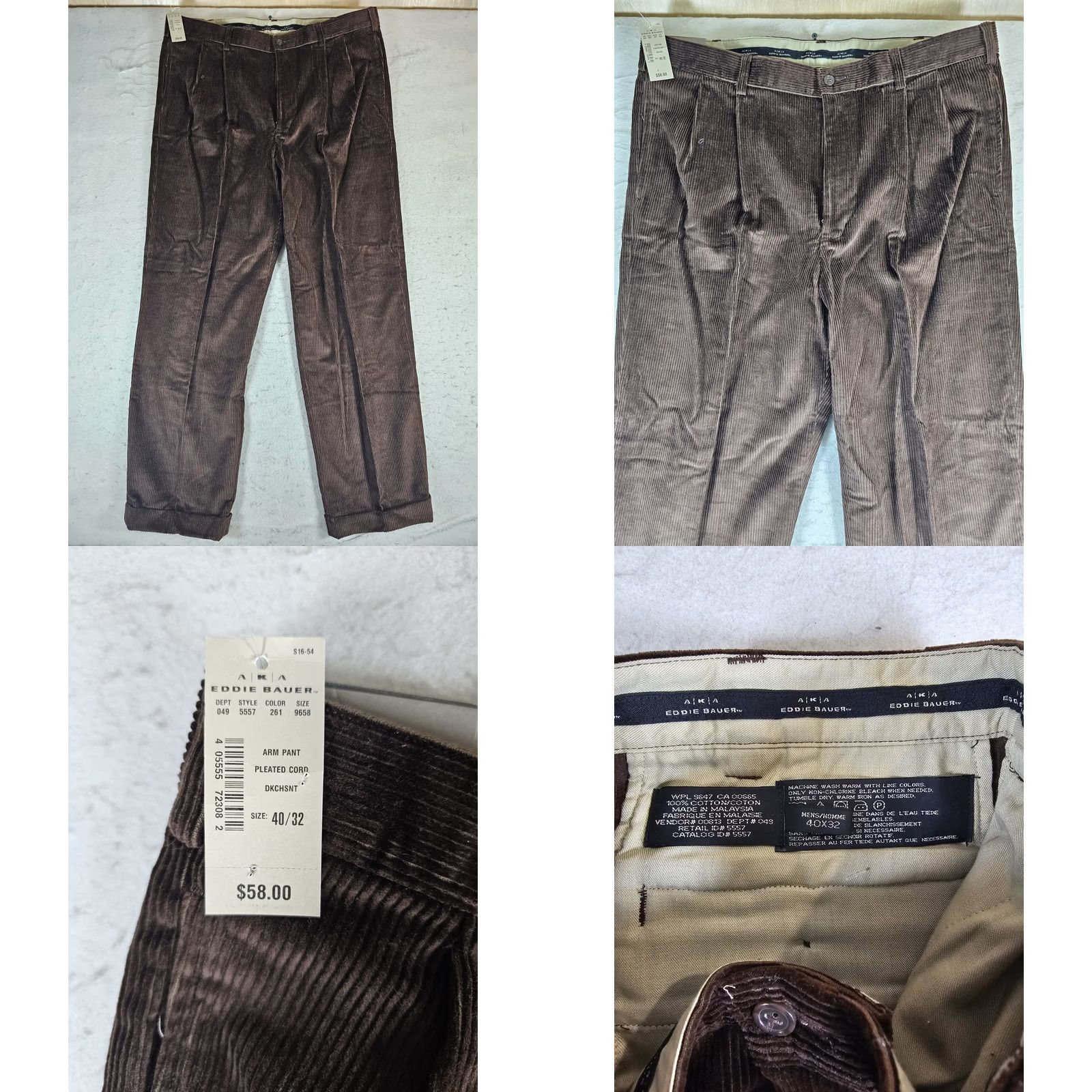 Eddie Bauer VINTAGE Eddie Bauer Corduroy Pants Mens 40x32 Pleated Cuffed Brown Y2K 90s Size US 40 / EU 56 - 8 Thumbnail