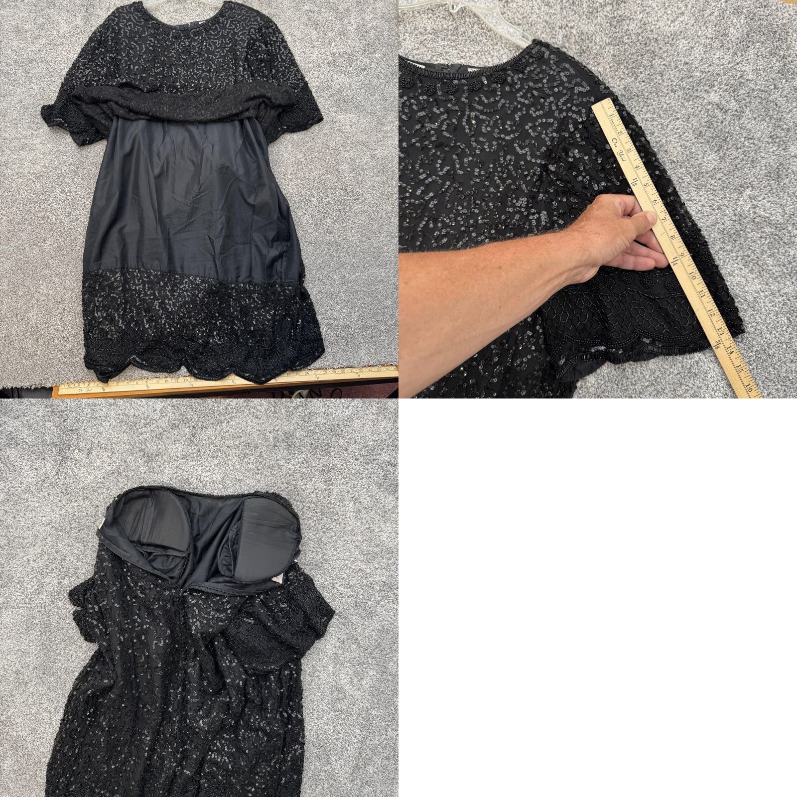 Vintage VINTAGE Laurence Kazar Dress 4X Plus Silk Beaded Sequin Black Midi Shift Party Cocktail Wedding Womens None Size XXL / US 16-18 / IT 52-54 - 9 Thumbnail