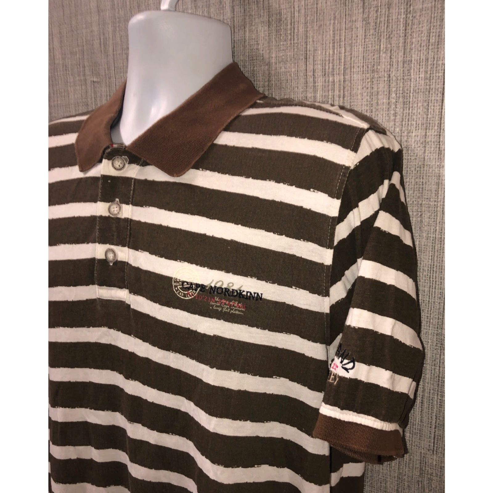 Vintage GIGA DX By Kill Tec Mens Golf Polo Shirt Brown/White XL 21 Inch Armpit Short Sleeve Button-Up Regular Size XL Mens Brown/White Golf Polo Shirt Size US XL / EU 56 / 4 - 2 Thumbnail