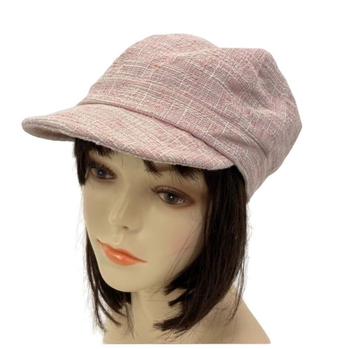 Streetwear Marcus Adler Newsboy Cabbie Hat Pastel Pink Plaid Tweed