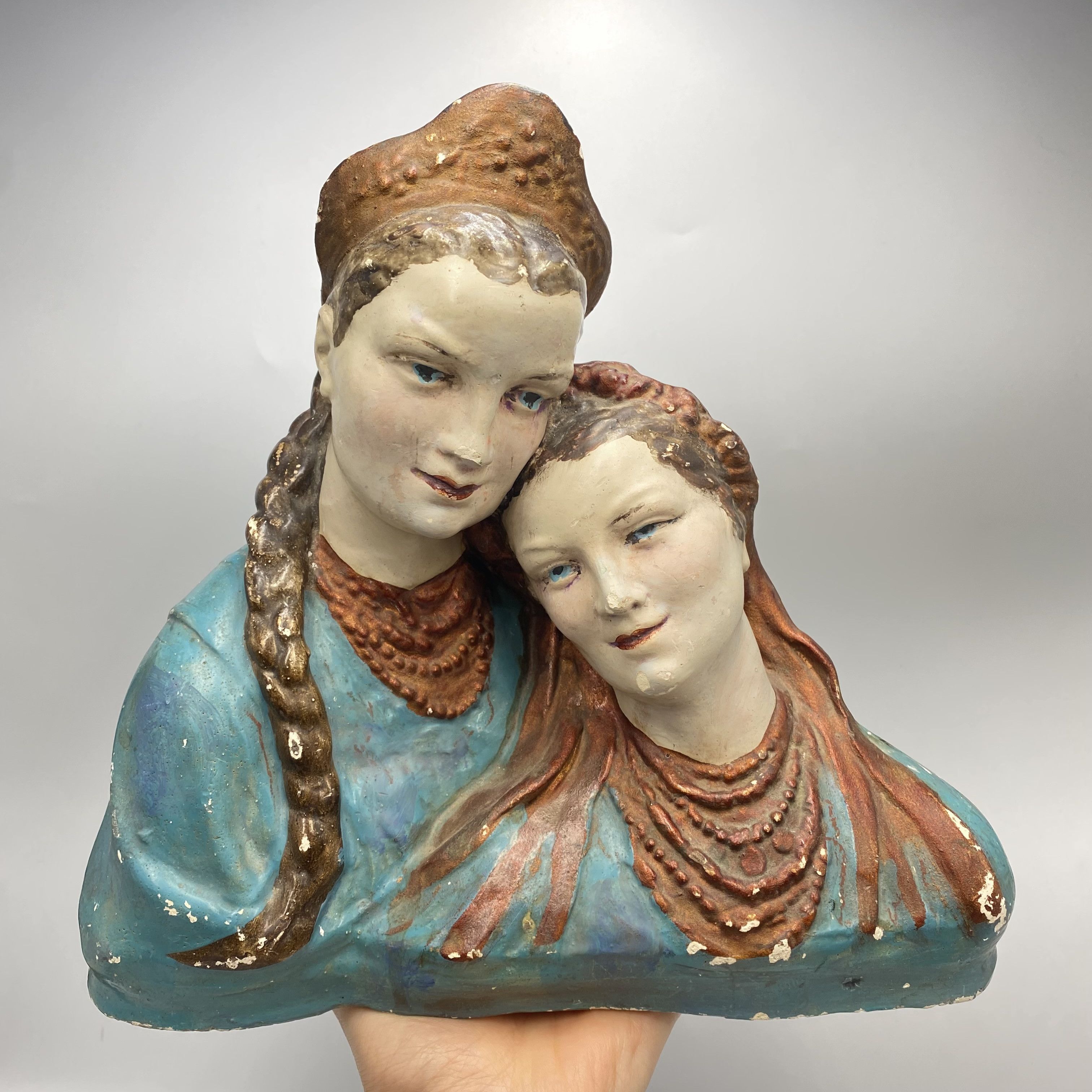 Vintage Vintage Handmade Gypsum Sculpture Sisters Ukrainian Folk Art Size ONE SIZE - 1 Thumbnail