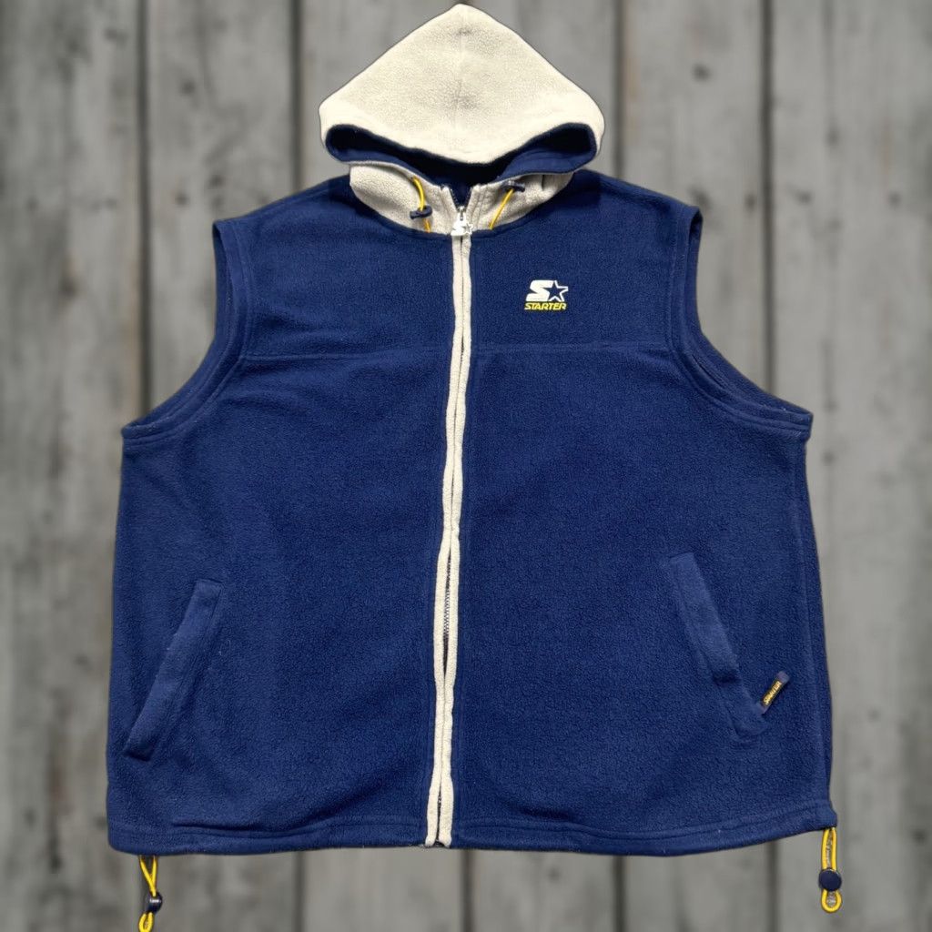 Starter VTG Starter Vest Mens XL Blue 90s Hooded Fullzip Jacket Gray Y2K Cotton Windbreaker Polyester Shirt? Size US XL / EU 56 / 4 - 1 Thumbnail