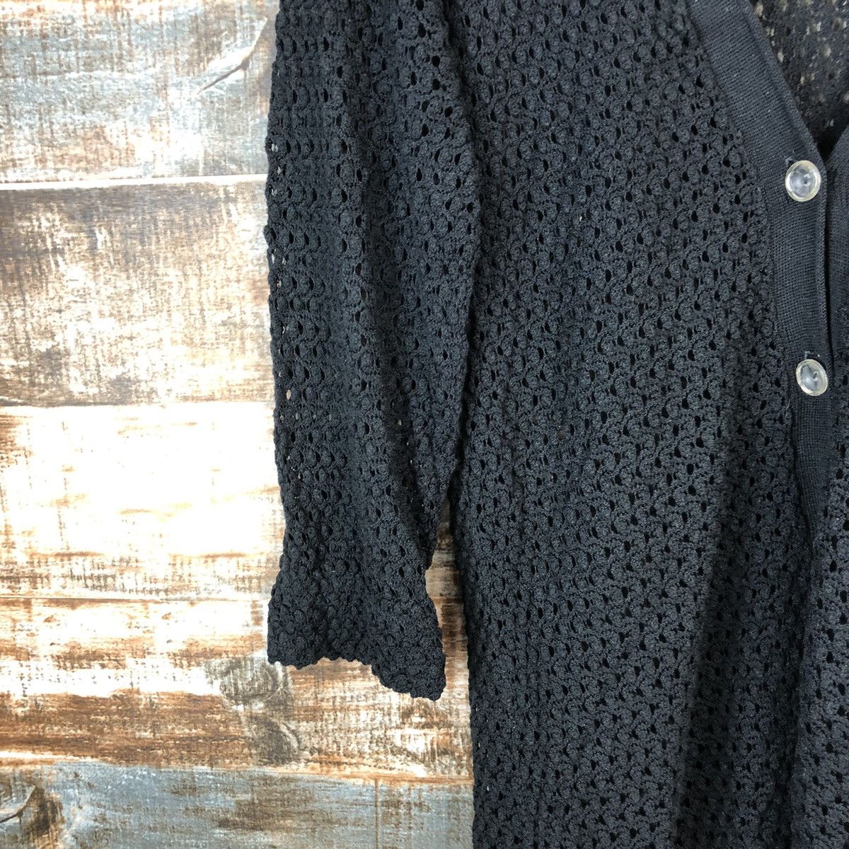 Homespun Knitwear Japan black crochet meshnet Cardigan Knitwear #A1646 Size M / US 6-8 / IT 42-44 - 7 Thumbnail
