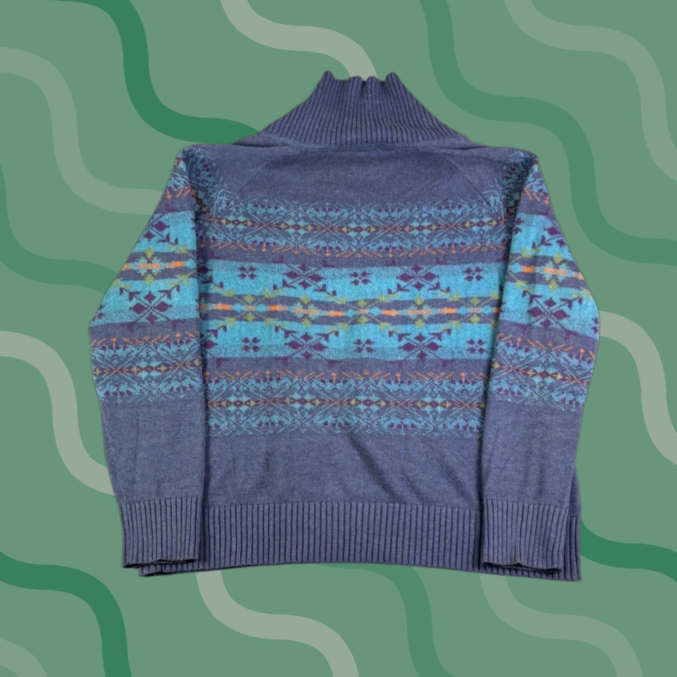 VINTAGE Pendleton Geometric Wool Blend Sweater XL Blue Teal Orange Button