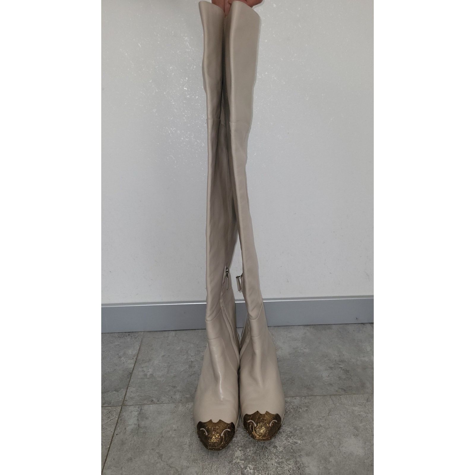 Chanel Chanel Beige Leather Paris Dallas Thigh High Boots Sz. 40 Size US 9 / IT 39 - 10 Thumbnail