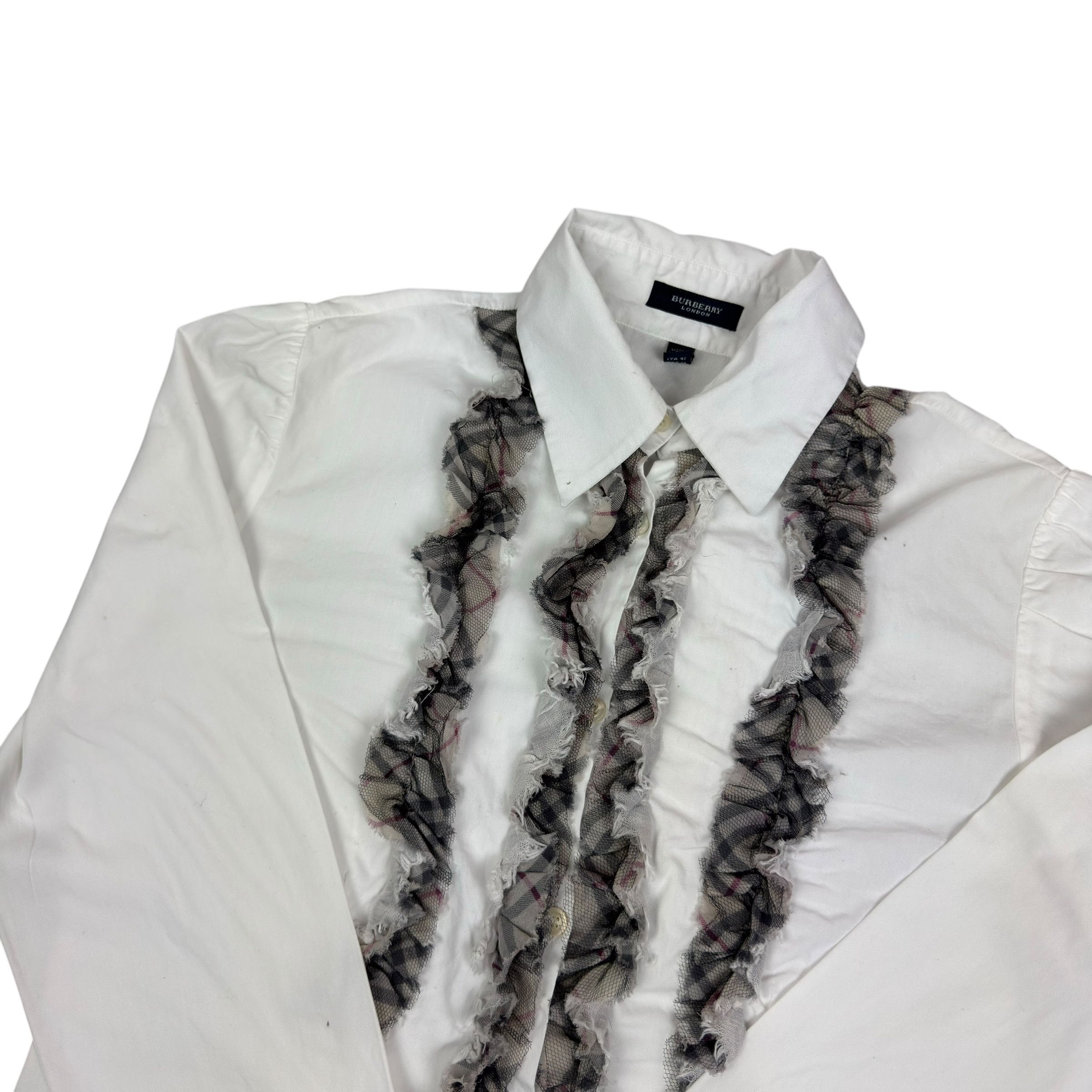 Burberry Burberry London Women White Cotton Ruffled Button-Up Shirt 8 Size M / US 6-8 / IT 42-44 - 4 Thumbnail