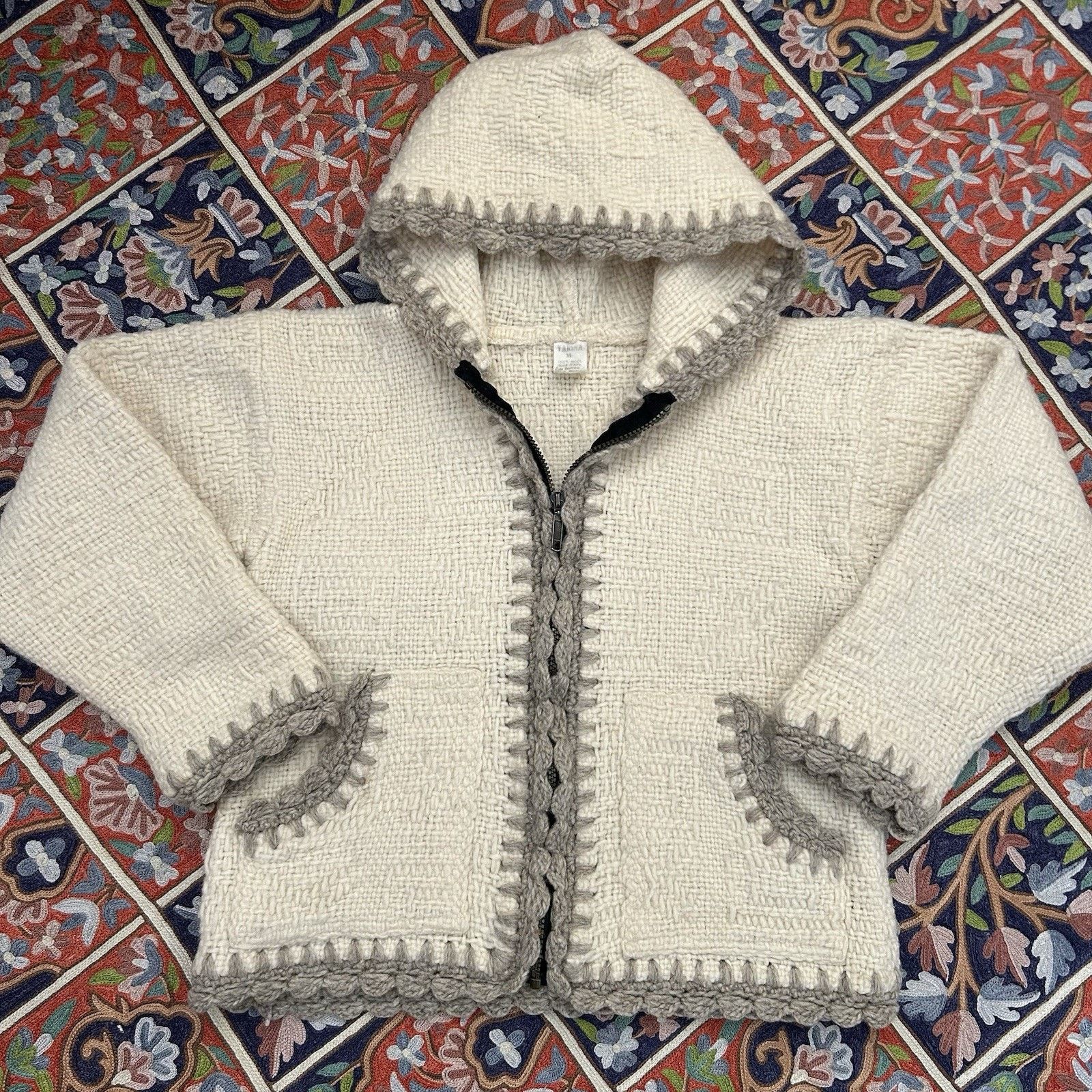 Vintage Yarina Wool Handknit Full Zip Cropped Hoodie Sweater Medium Size M / US 6-8 / IT 42-44 - 1 Thumbnail