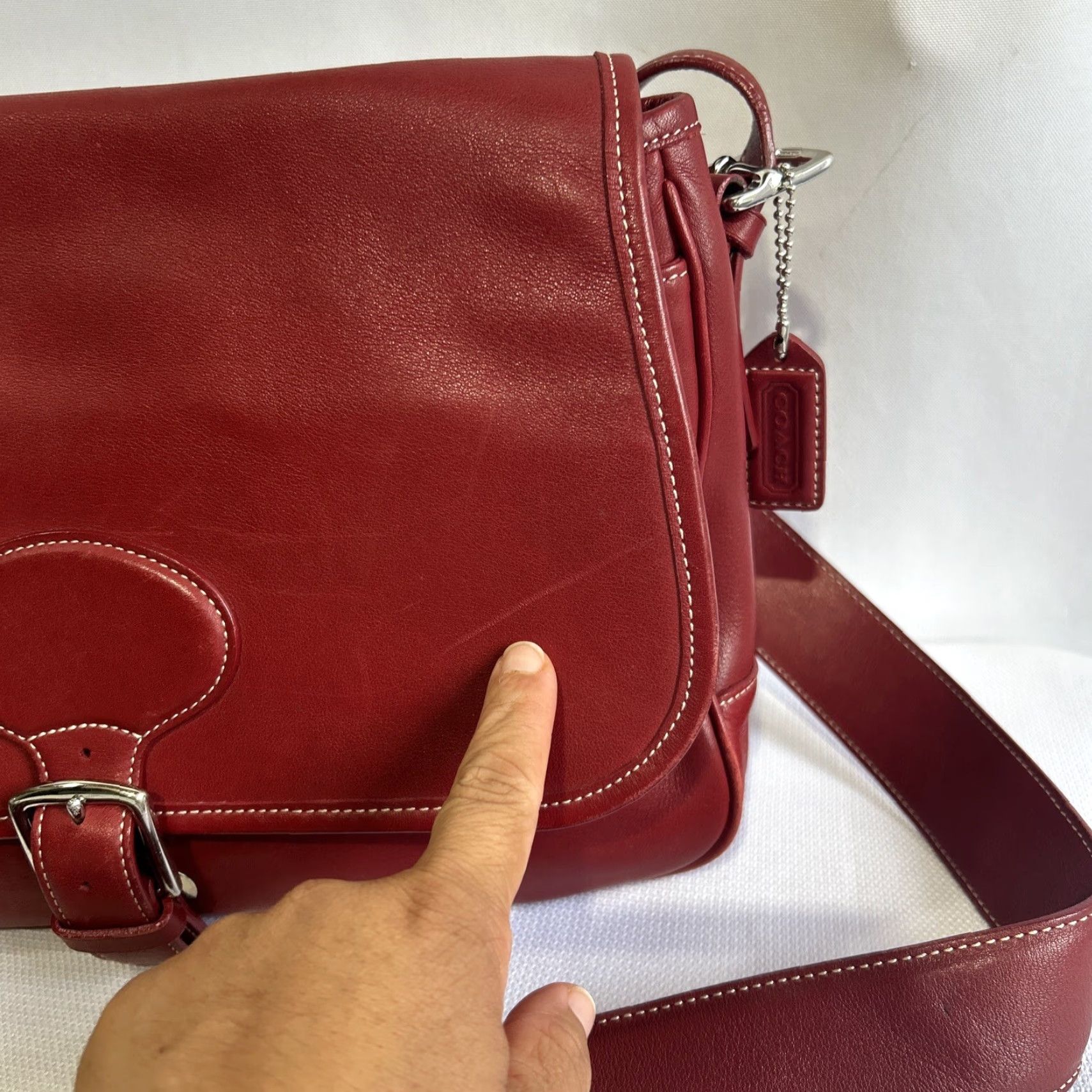 Coach Coach Hampton Leather Red #7750 Crossbody Bag Ladies Medium Size ONE SIZE - 3 Thumbnail