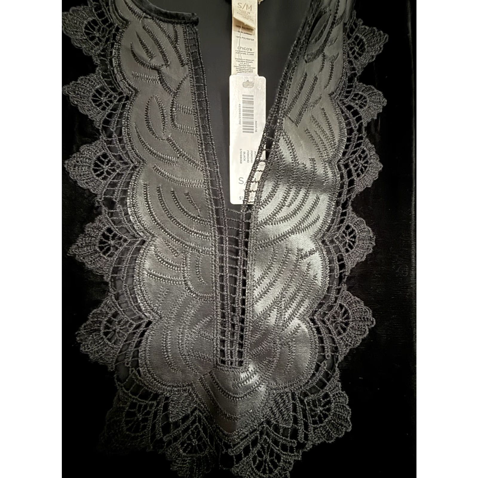 Vintage Chicos Blouse Womens S/M Black Velvet Embroidered Boho Poncho Tunic Top Size S / US 4 / IT 40 - 2 Thumbnail