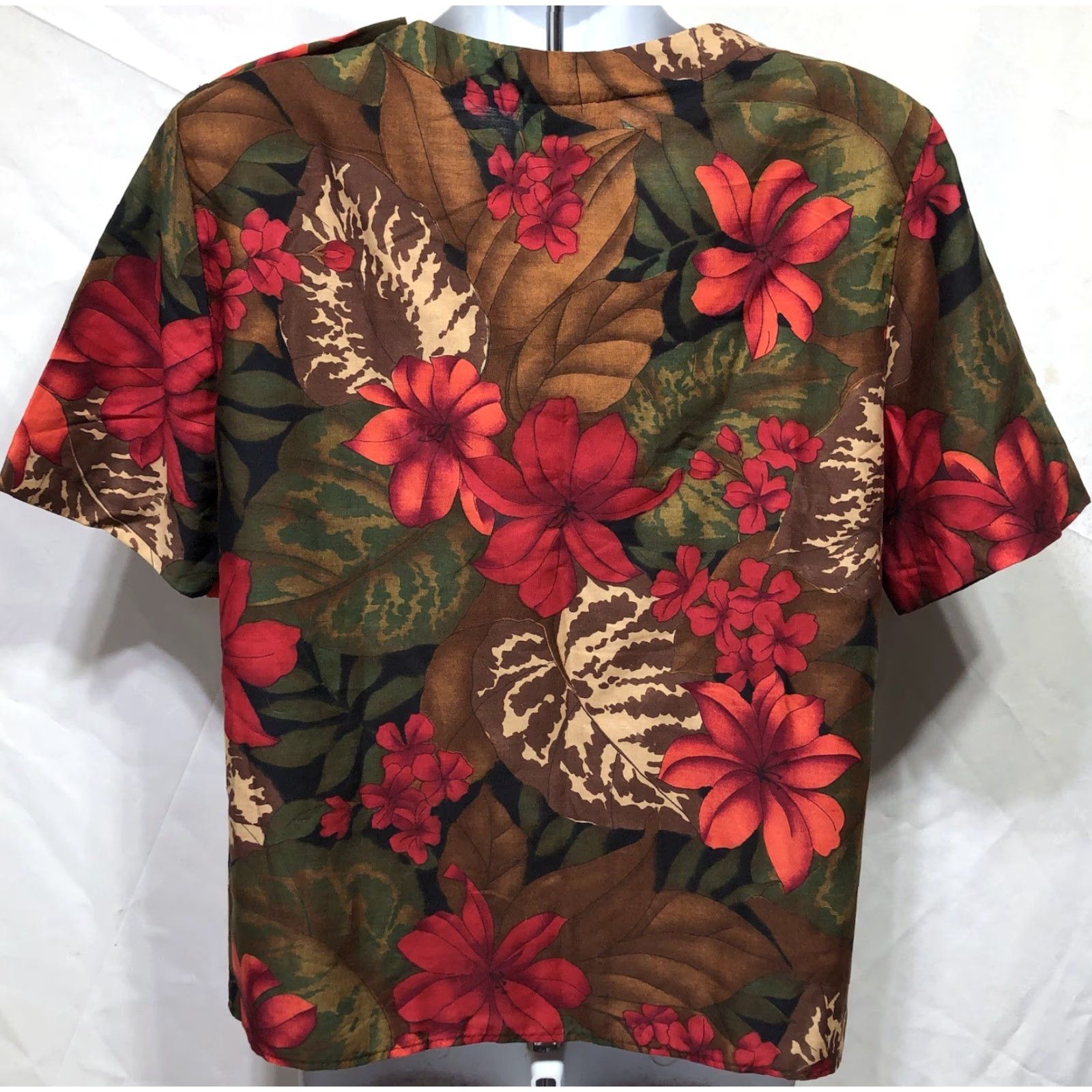 Vintage Cristin Stevens Rayon Blouse Short Sleeve Red Floral Hawaiian Luau Womens S Size S / US 4 / IT 40 - 3 Thumbnail