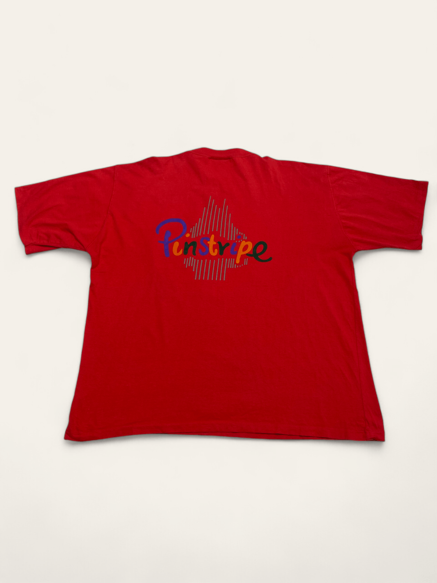 Vintage 90s Vintage PINSTRIPE Red Big Logo T Shirt Single Stitch Size US XL / EU 56 / 4 - 6 Thumbnail
