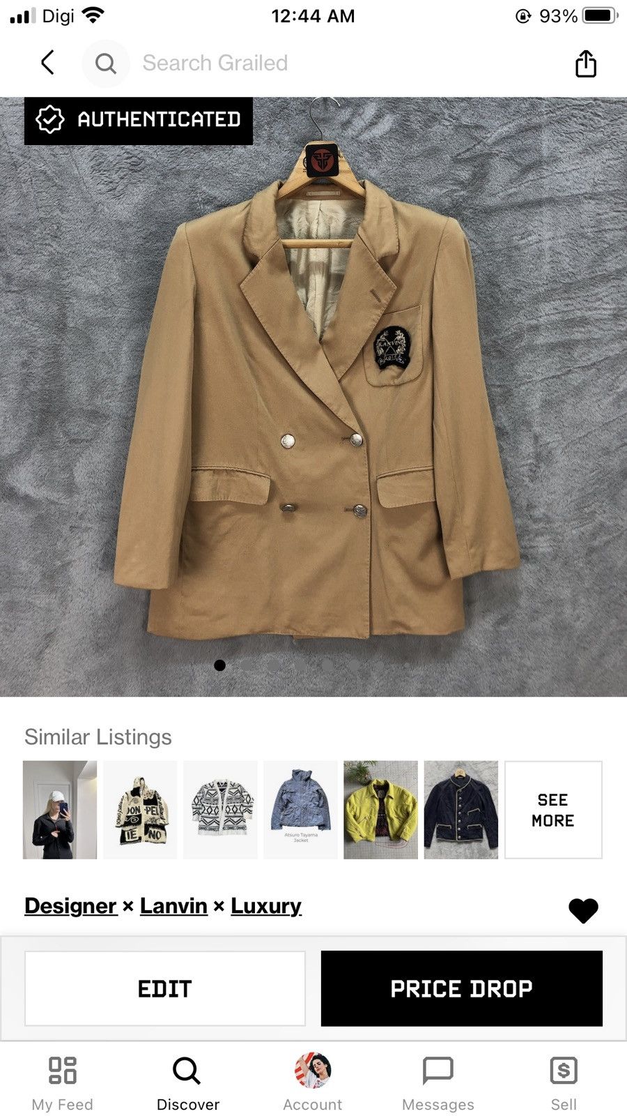 Lanvin LANVIN GOLF DOUBLE BREASTED SUIT JACKET #6139-219 Size S / US 4 / IT 40 - 17 Thumbnail