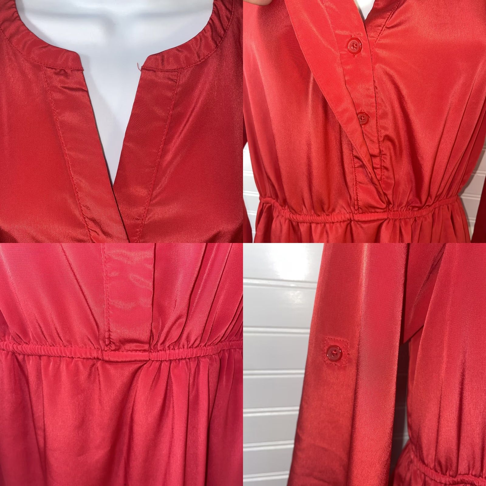 Old Navy Old Navy Dress Women Medium Red Lined V Neck Button Up 3/4 Sleeves Elastic Waist Knee Length Dress Size M / US 6-8 / IT 42-44 - 8 Thumbnail