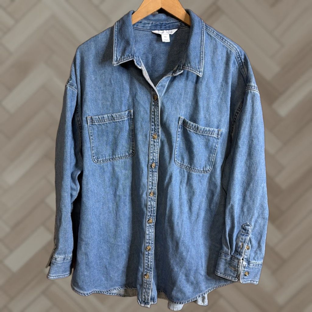 Old Navy Old Navy Button-Down Shirt Womens 2XL Denim Shacket Casual Bohemian Classic Grunge Knit? Size XXL / US 16-18 / IT 52-54 - 1 Thumbnail