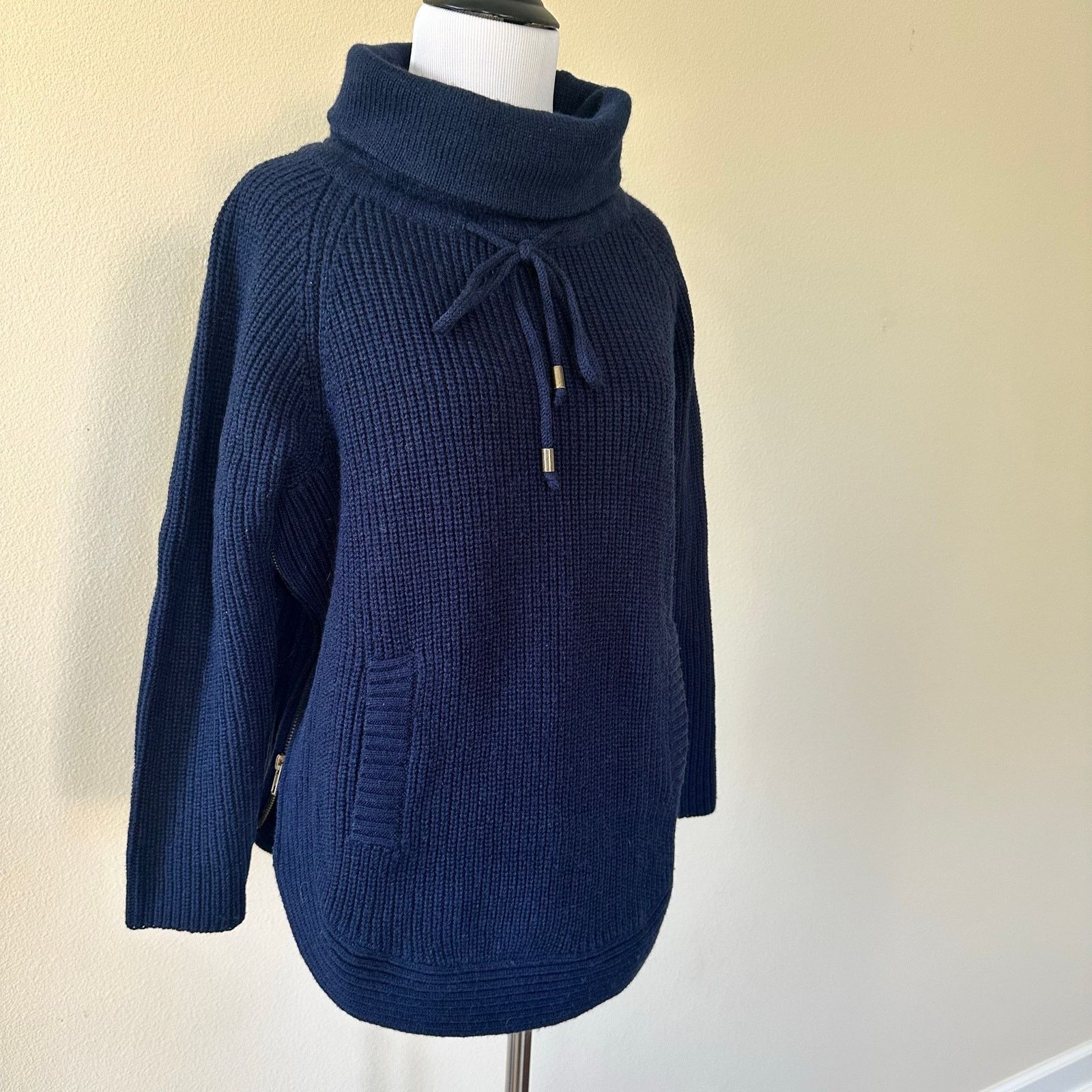 Other Kookai Navy Wool Chunky Knit Cowl Neck Sweater Size M Size M / US 6-8 / IT 42-44 - 4 Thumbnail