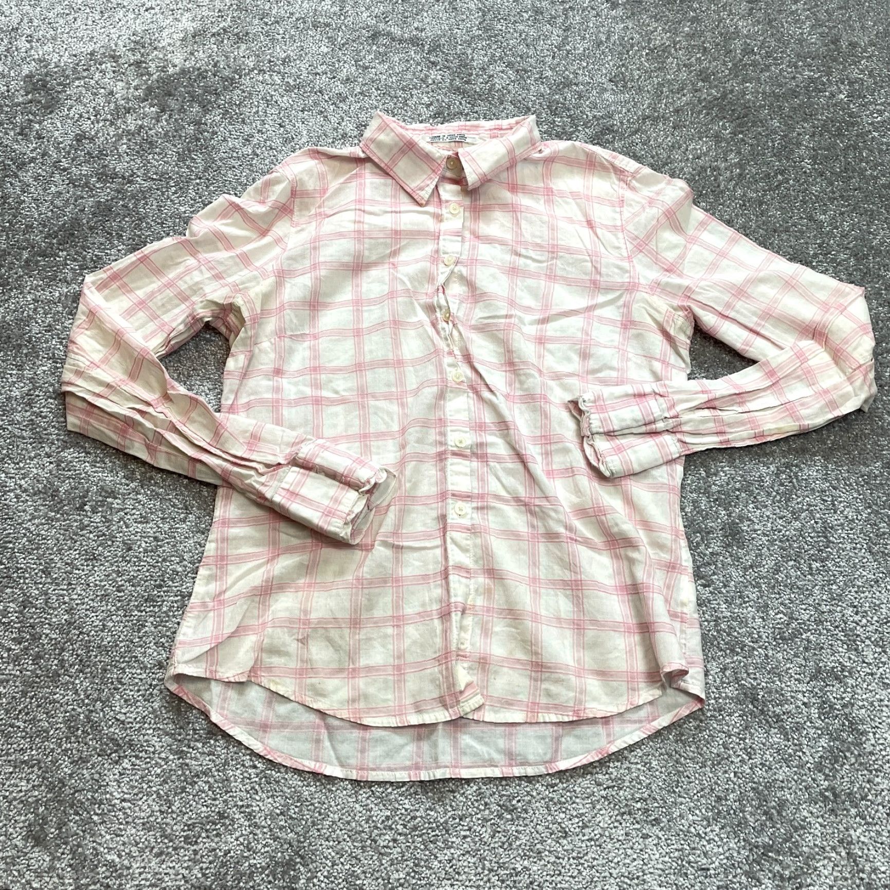 Tommy Hilfiger VINTAGE Tommy Hilfiger Blouse Button Up Shirt Womens 6 White Pink Plaid Soft Flannel Top Size M / US 6-8 / IT 42-44 - 7 Thumbnail